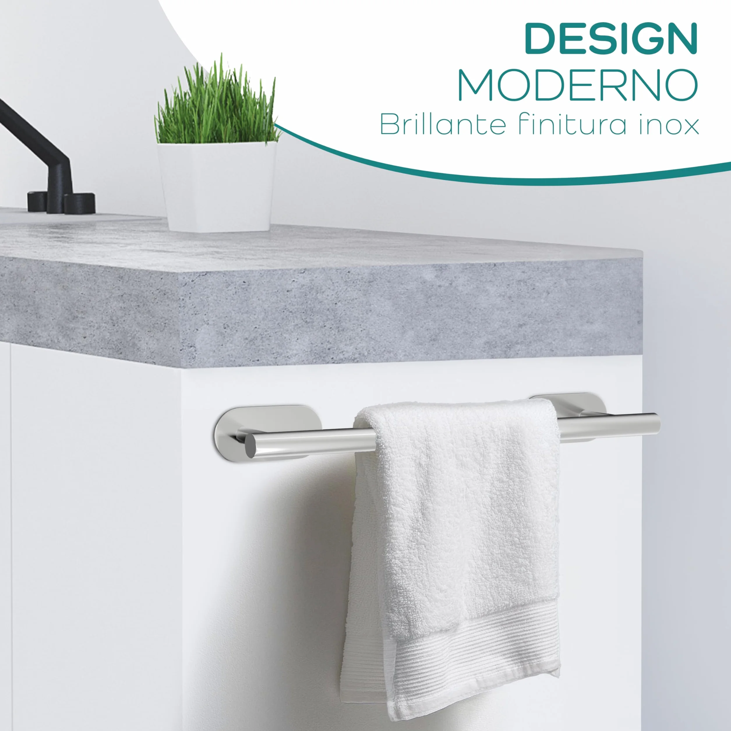 Porta Asciugamani Bagno Acciaio Inox Adesivo 40cm x 7,5cm - Extra Resistente