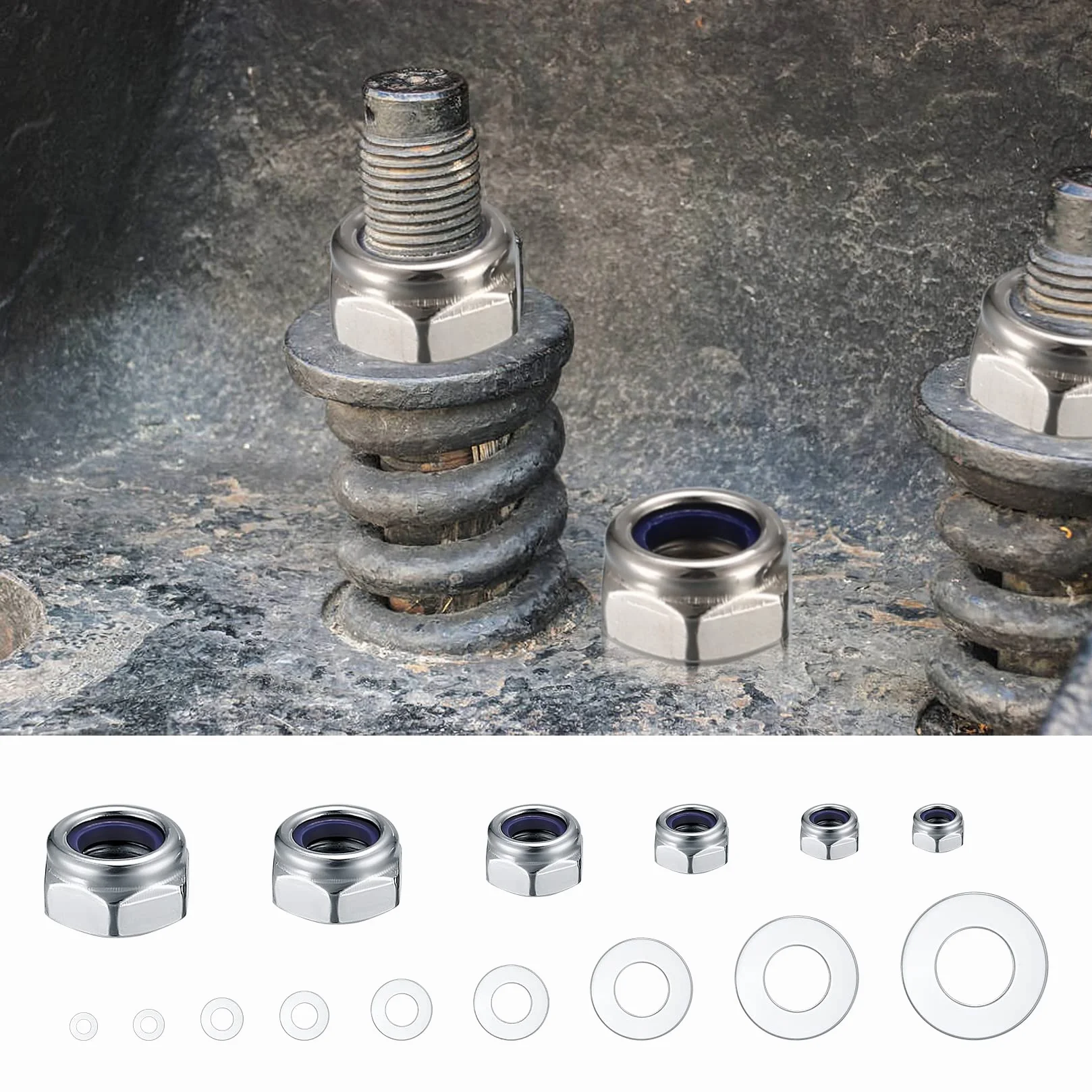 Dadi Esagonali di Bloccaggio con Rondelle Piatte Set, Acciaio Inox M2.5-M12