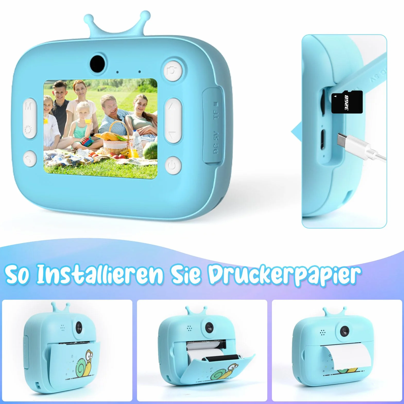 Macchina Fotocamera Istantanea per Bambini, Nauotk 2,4 Pollici Fotocamera Digitale con 32GB TF Scheda, Carta Fotografica per Stampa e Penne Colorate per DIY, Regalo di Natale per Bambini 3-14 anni
