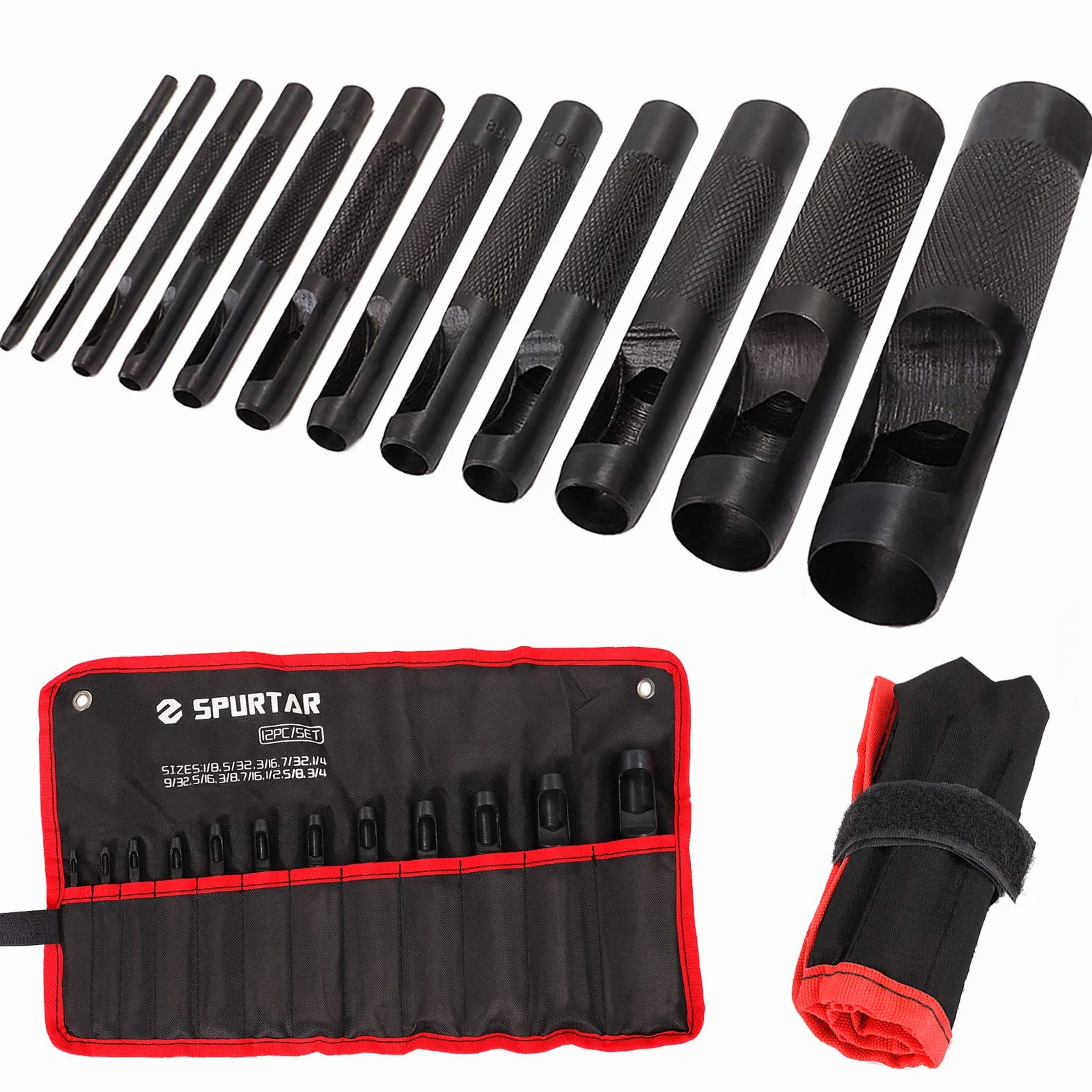 Set Punzoni Acciaio Affilato per Fori Rotondi 1/8"-3/4" 12 Pezzi