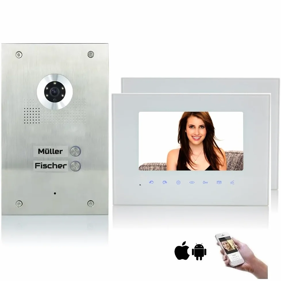 Videocitofono per casa familiare, con monitor da 7", 170°, in acciaio INOX, con monitor in vetro