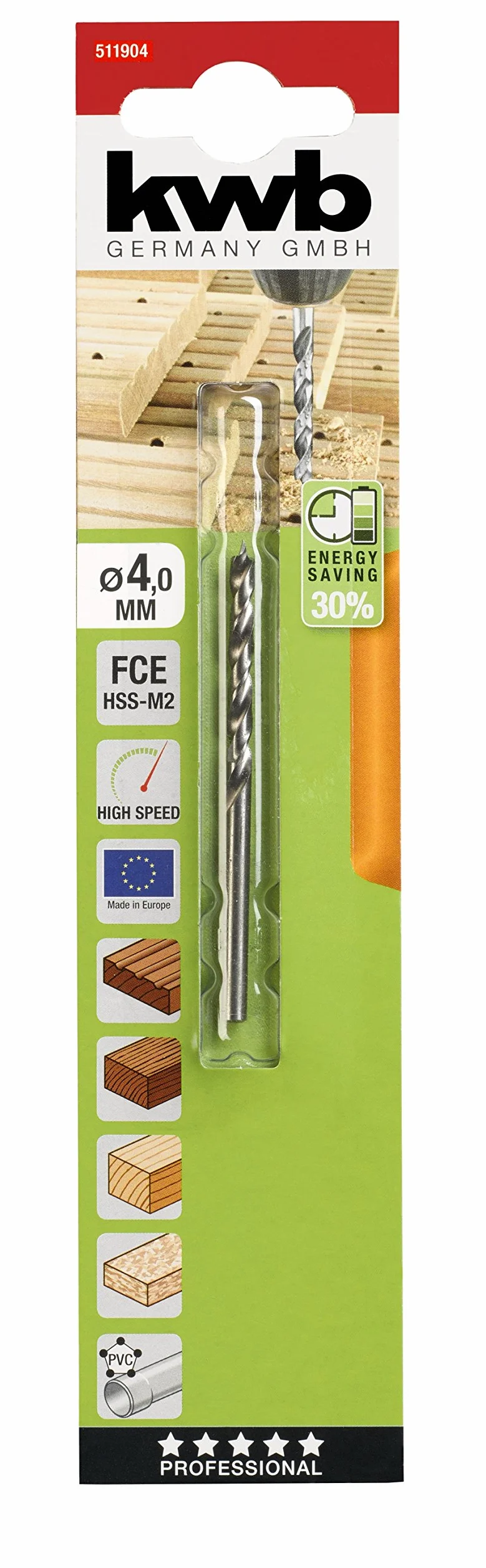 kwb Punta per legno duro Ø 4 mm fori puliti alta precisione