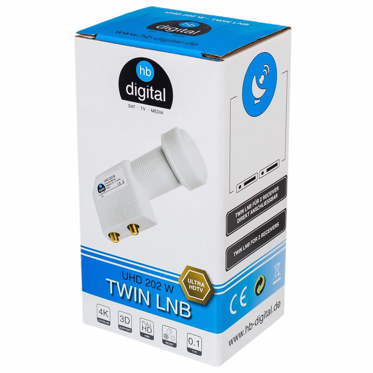 HB Digital - Impianto satellitare, piastra a specchio in acciaio, full HD, ricezione 4 utenze con sistema DVB-S/S2, 60 cm + spina in dotazione