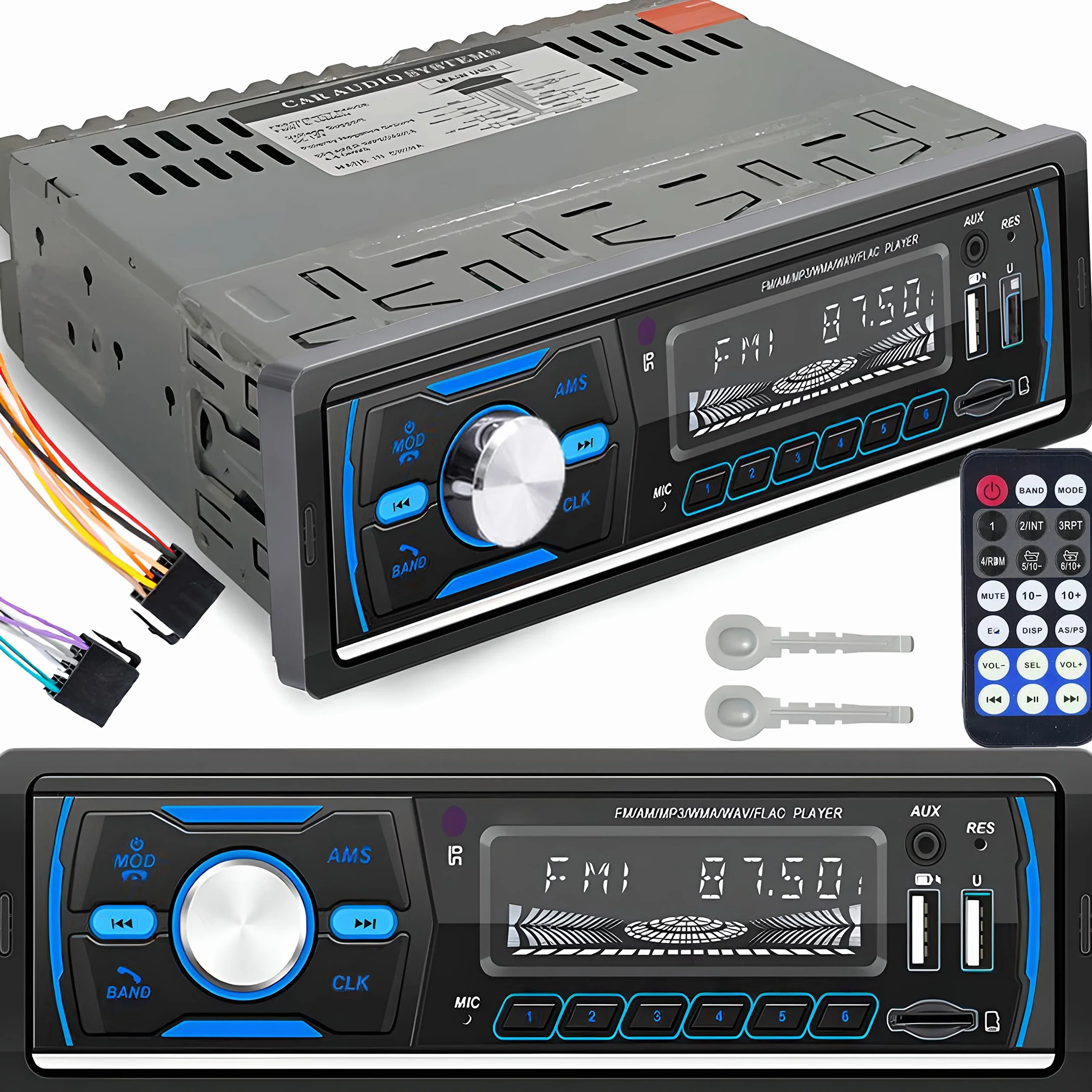 Retoo Autoradio Bluetooth, Autoradio 1 DIN e telecomando, 1 lettore MP3 DIN con 2 USB per musica e ricarica, colori RGB, sintonizzatore radio FM e antenna con MP3, AUX, RDS, SD, MicroSD
