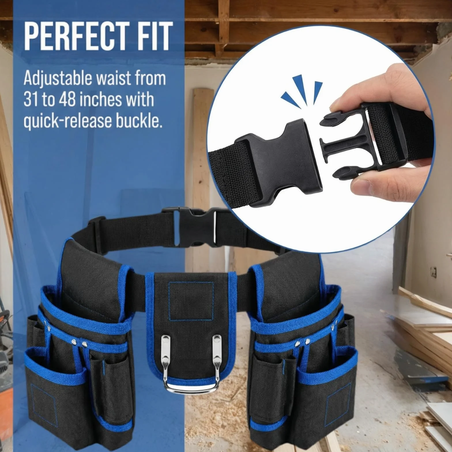 Cintura Porta Attrezzi Imbottita con Multiple Tasche Regolabile per Elettricisti Blu