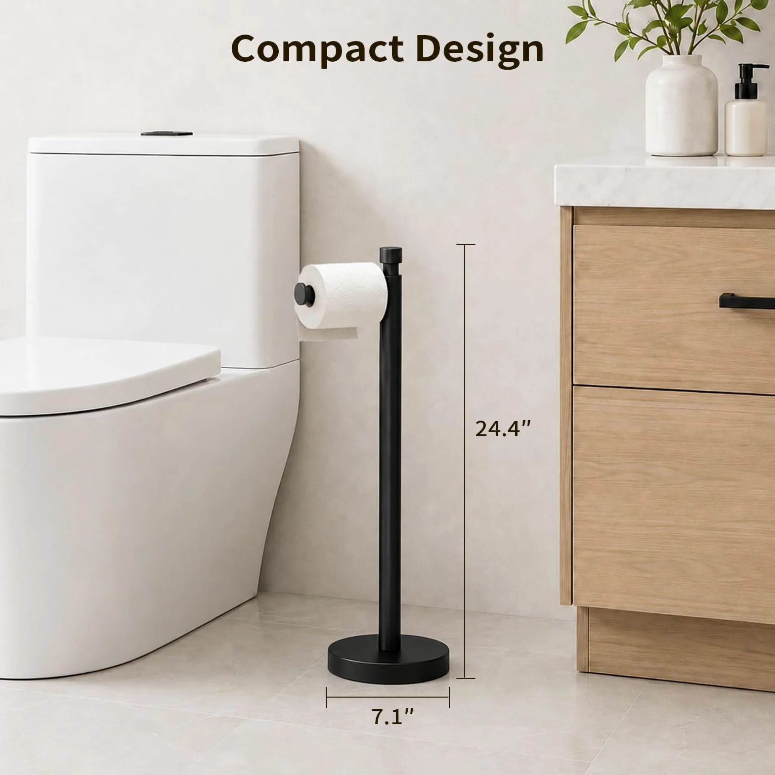 YUMORE Porta Carta Igienica da Terra Portarotolo Autoportante Inox Nero | Portarotolo da Terra con Base Appesantita Porta Rotoli in Acciaio Inossidabile Bagno Dispenser Carta Igienica, stile classico