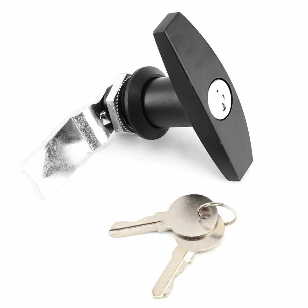 Kit serratura con maniglia a T per porta del capannone Fissaggio posteriore con maniglia a T Cassetta degli attrezzi Serratura per porta del garage con chiavi per tettuccio (nero)