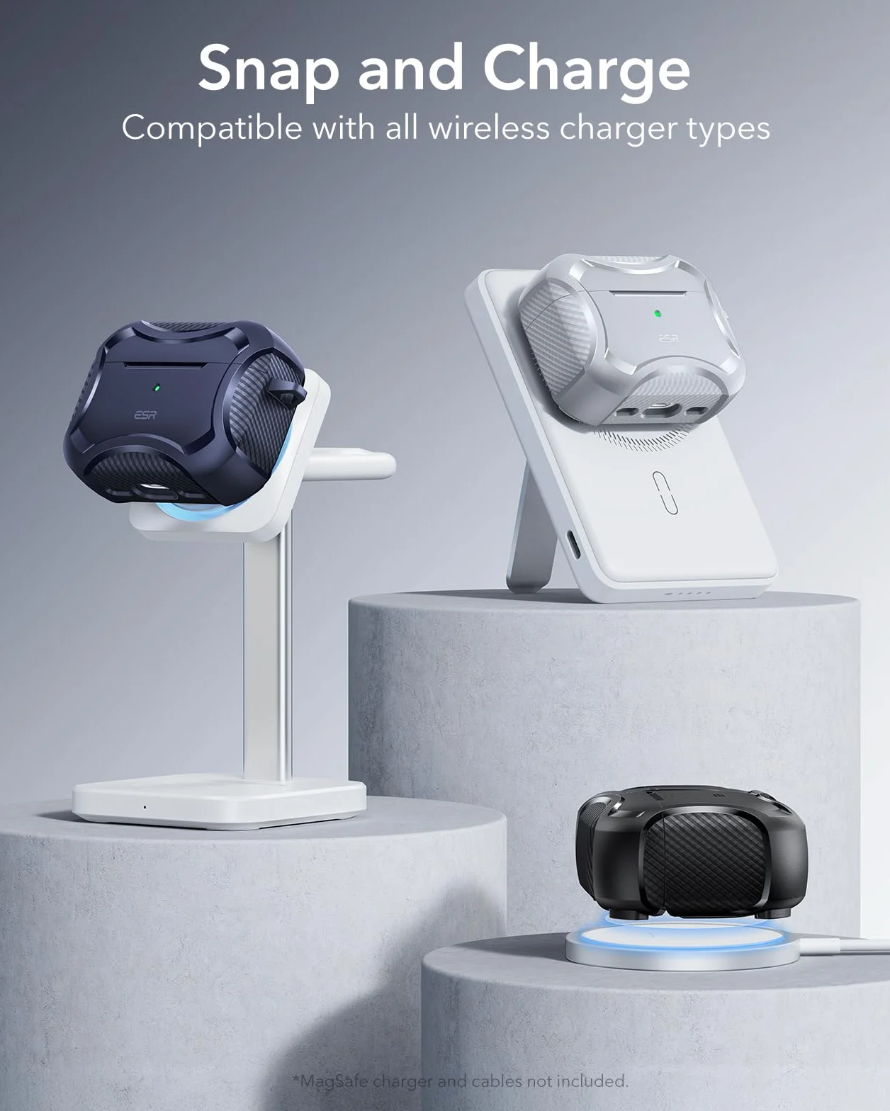 ESR Custodia per AirPods Pro 3 (2025), Compatibile con Airpods Pro 3 (cavo USB-C), Coperchio magnetico, Compatibile con MagSafe, Resistente protezione antiurto, Serie Cyber, Nero