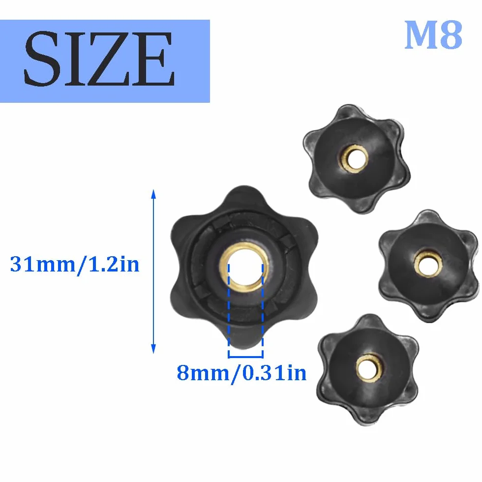 Manopola di Serraggio M8 Dado a Stella, Manopole Filettate, Pomello Femmina, Manopola Zigrinata per Macchine Industriali