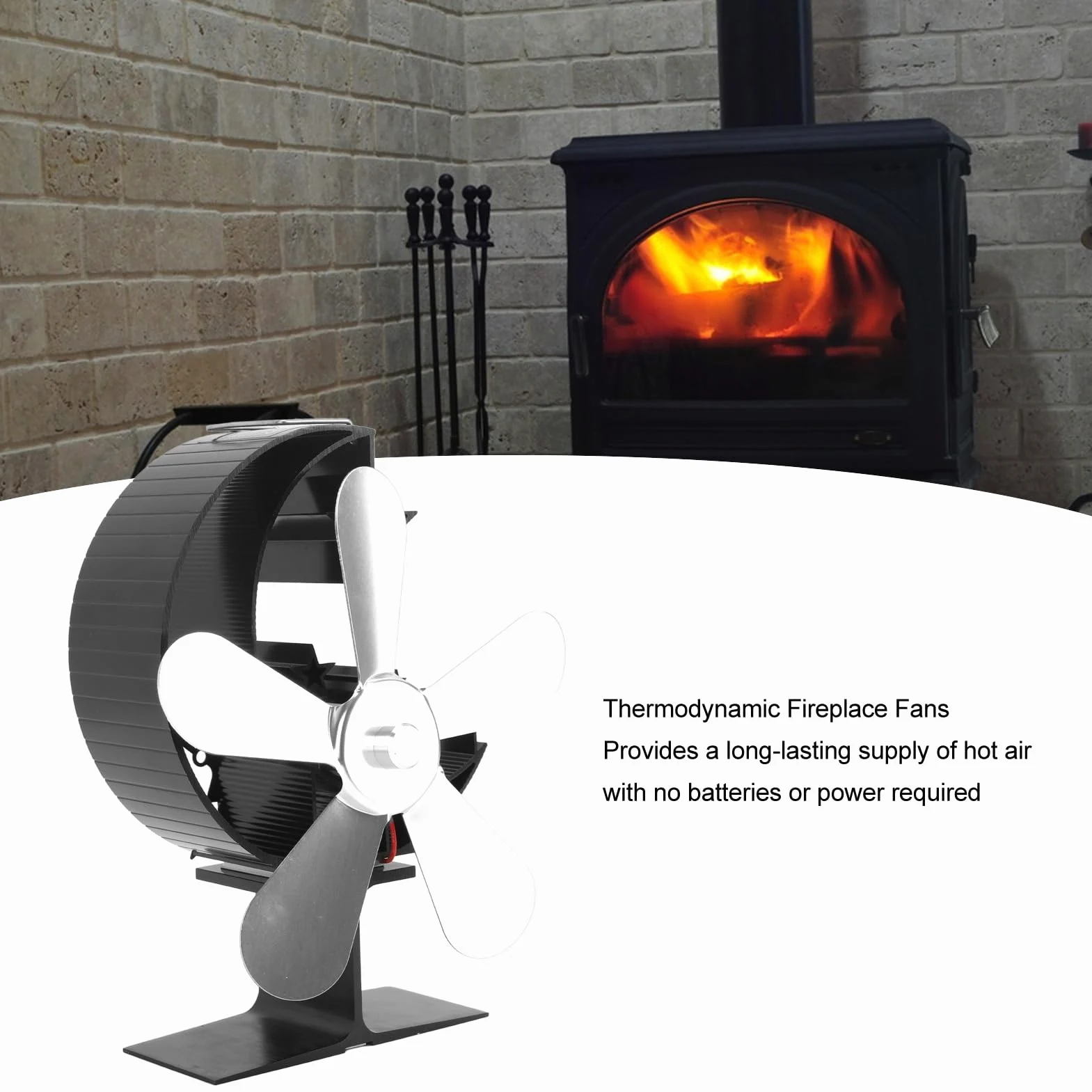 WINH Ventilatore per stufa a legna a 5 pale, in lega di alluminio, a risparmio energetico, ventilatore per la casa, alimentato a calore, per pesca sostenibile sul ghiaccio all'aperto (argento)