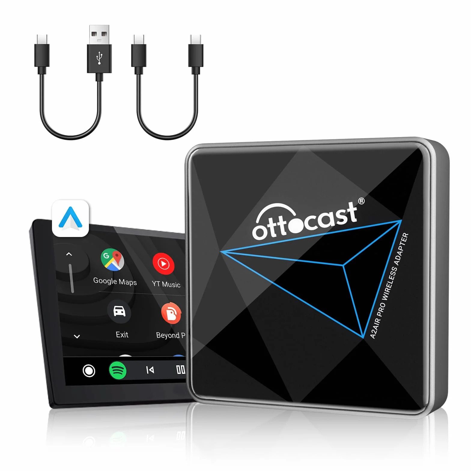 OTTOCAST Adattatore Wireless Android Auto per Auto Cablate, Dongle Android Auto Wireless, Dual Band Wi-Fi a Basso Ritardo, Aggiornamenti Online, Plug and Play per Auto Android Cablate di Fabbrica