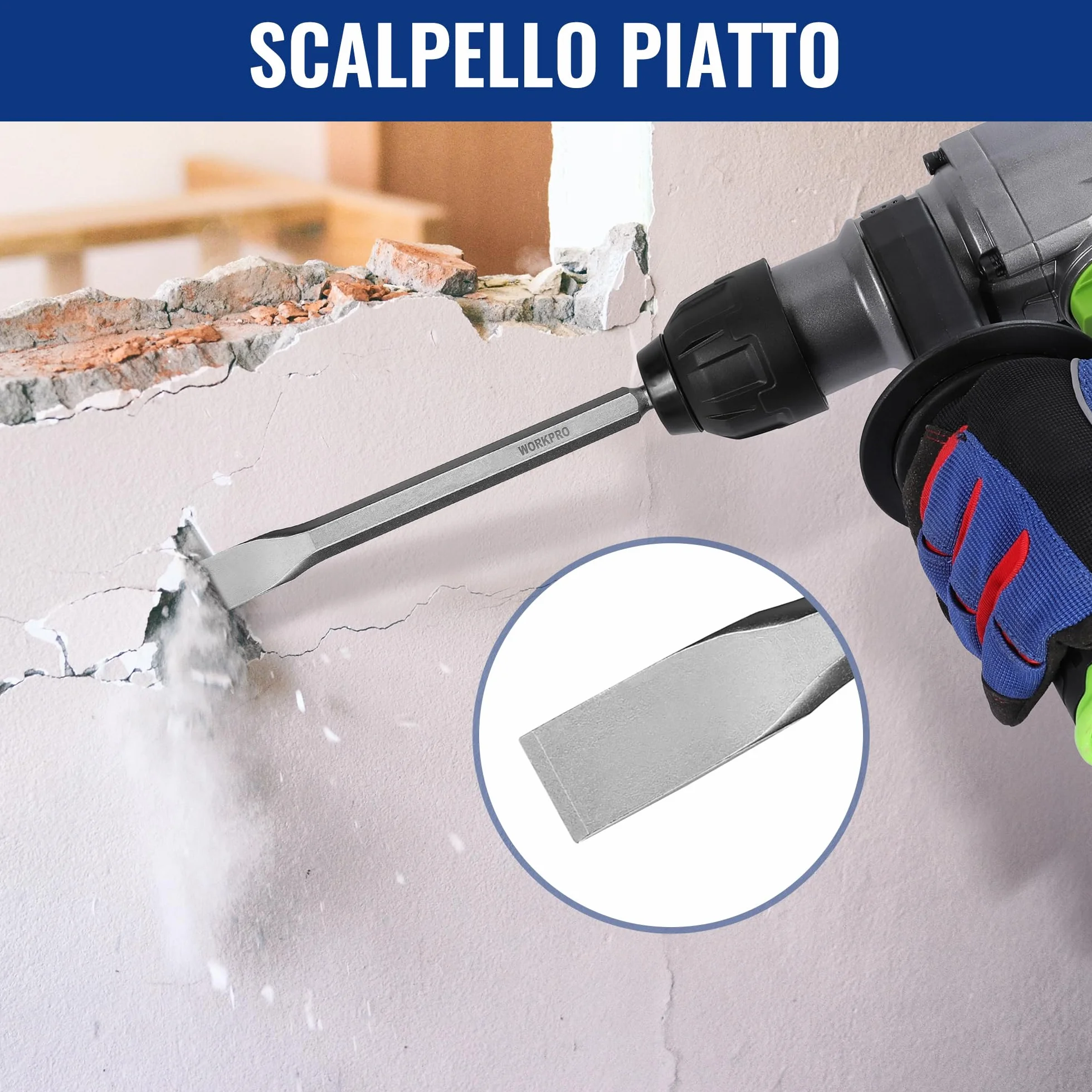 WORKPRO Set 17 Pezzi Punte e Scalpelli SDS Plus per Calcestruzzo Muratura