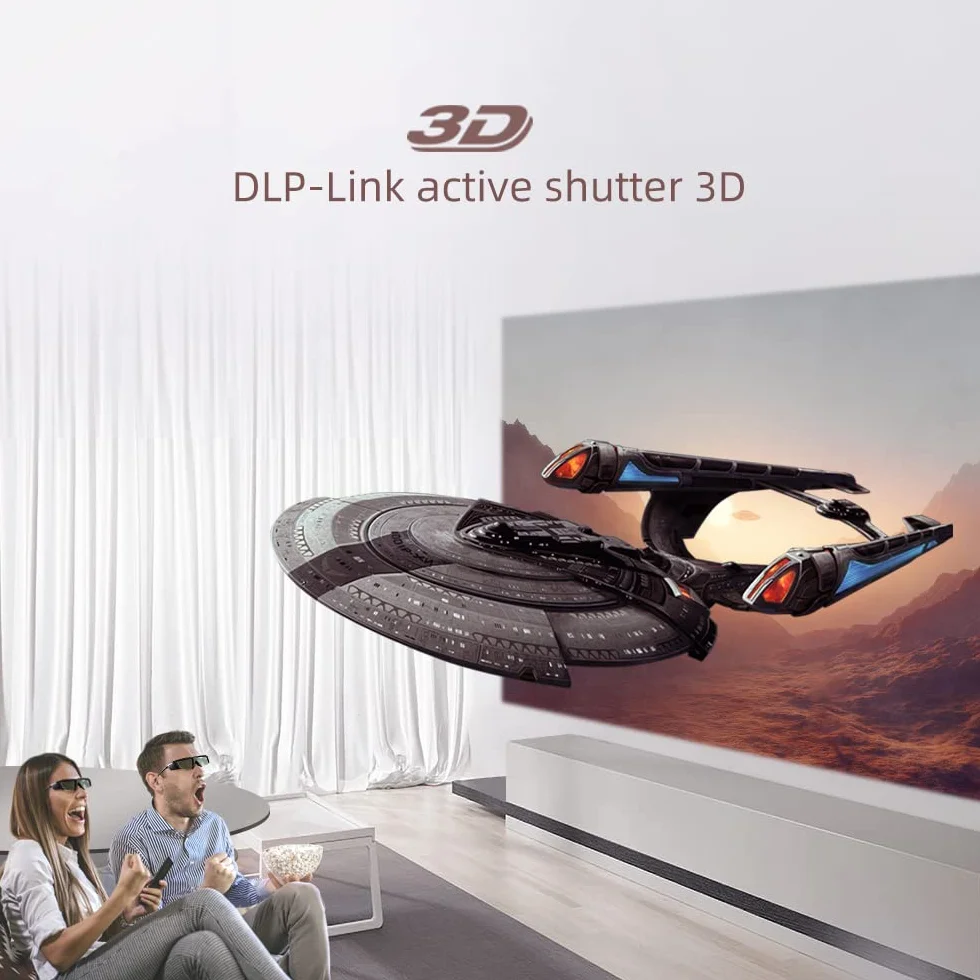 BYINTEK Occhiali 3D Ricaricabili per Proiettore DLP 3D UFO P20 R19 U70 Pro, Otturatore Attivo DLP-Link Real 3D Shocking, Perfetto per Film e Giochi 3D