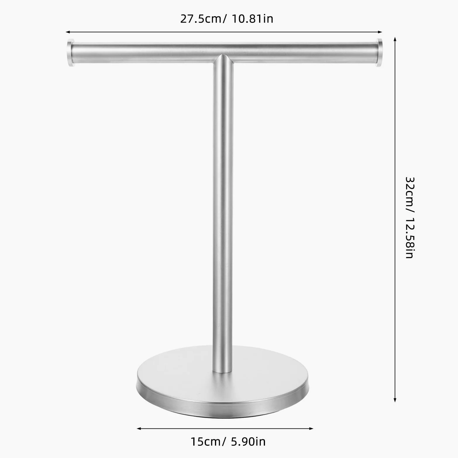 Porta Asciugamani da Banco a T in Acciaio Inox, Mobile | Base Zavorrata Rotonda, Finitura Argento Spazzolato, Supporto da Tavolo per Asciugamano Bagno