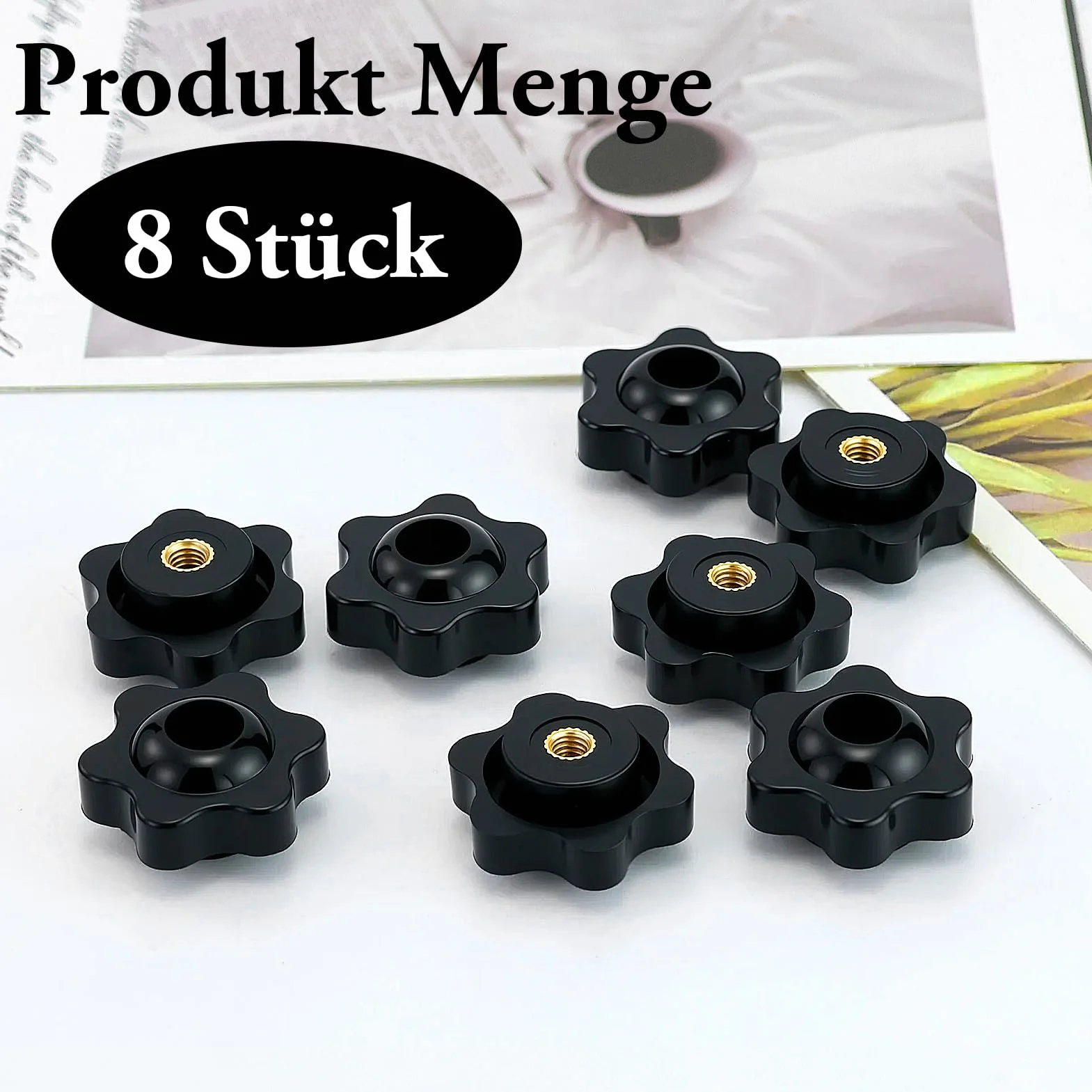 Dadi a Stella M4 25 mm Manopole di Bloccaggio Filettate Nero 8 Pezzi
