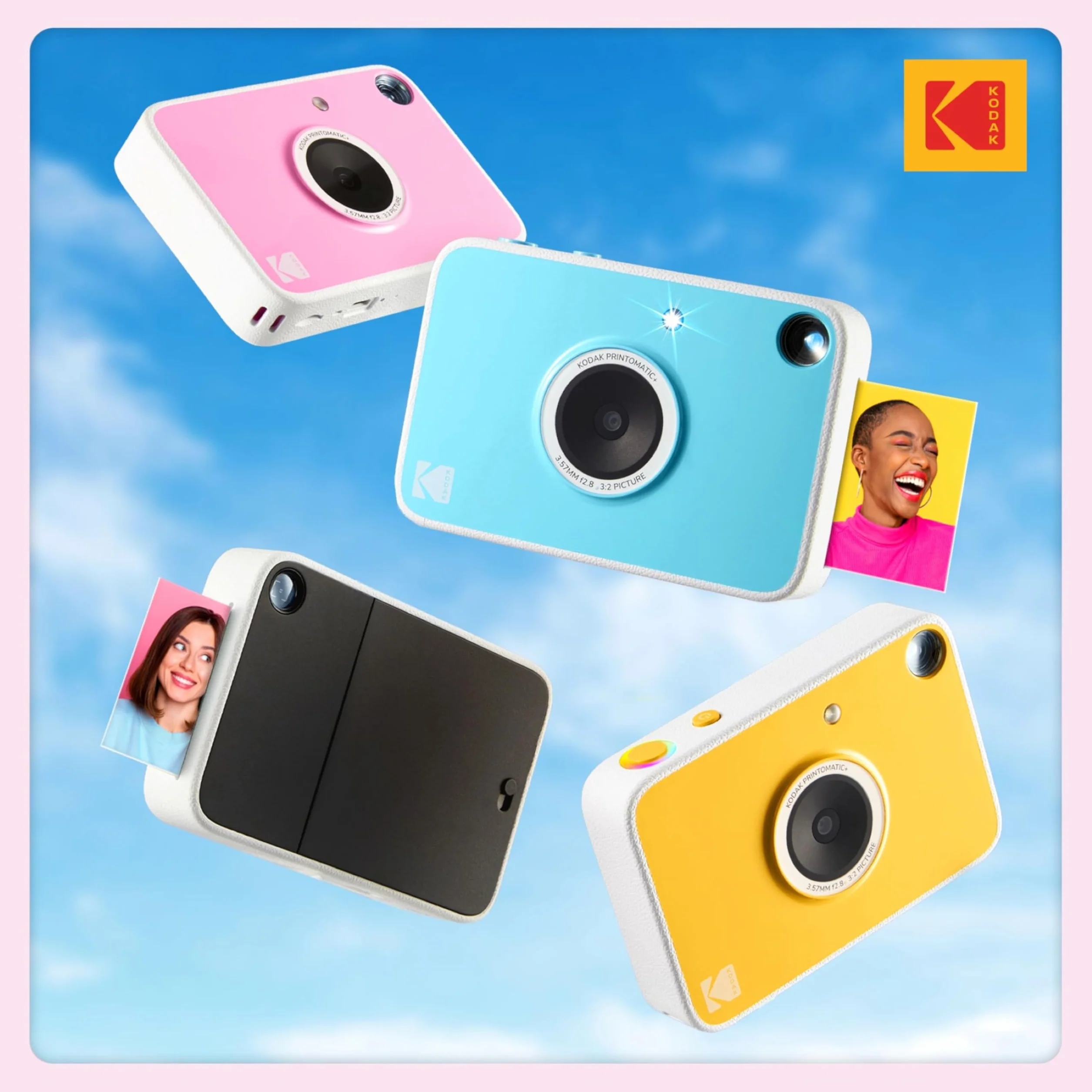 KODAK Printomatic+ Fotocamera Istantanea 10MP Kit Iniziale (Rosa) con Custodia, RGB LED e Carta Adesiva Zink 20pz – Rosa