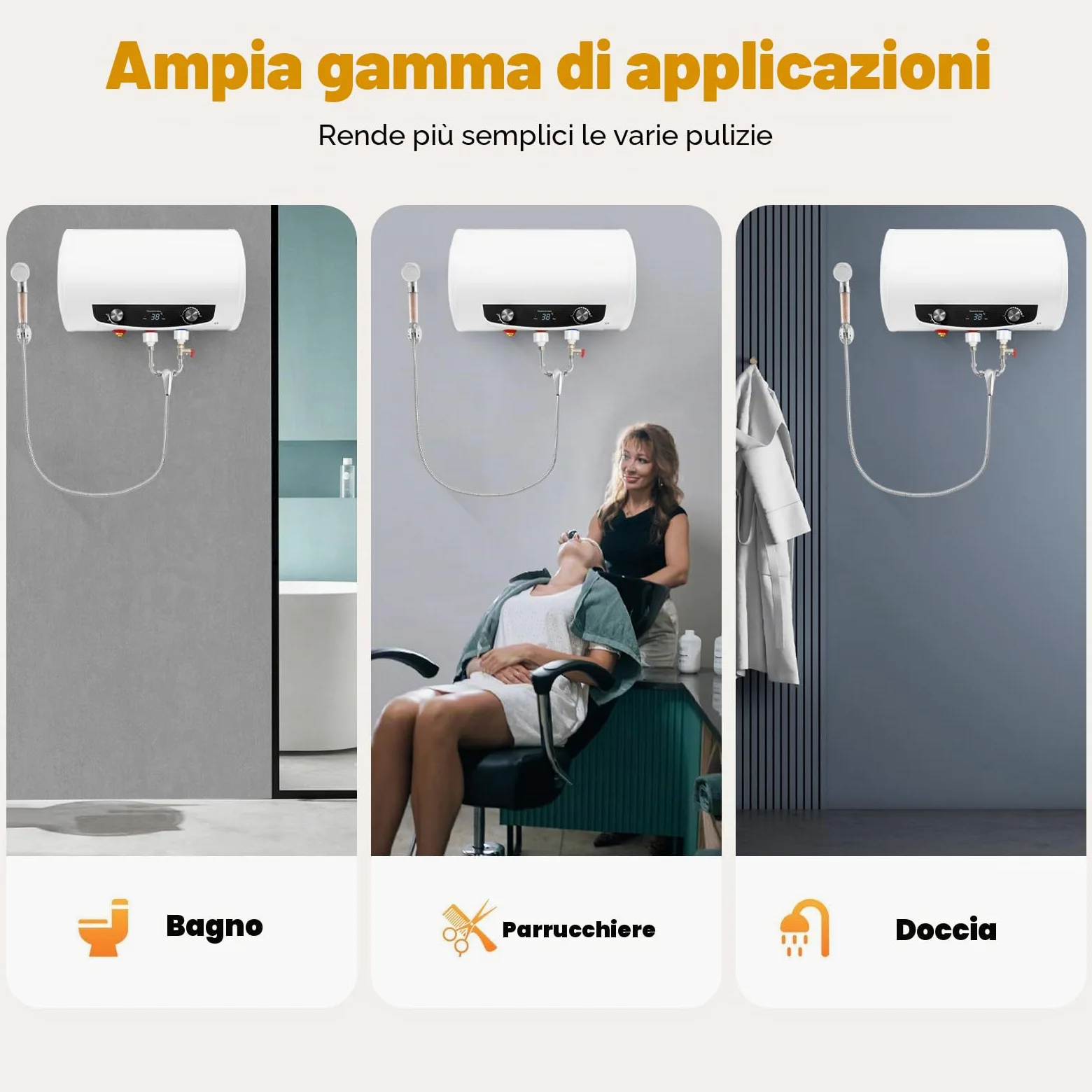 Scaldabagno elettrico, scaldabagno istantaneo da 50 l, caldaia, scaldabagno, scaldabagno orizzontale con unità doccia e tubo, 220 V, 2 kW.