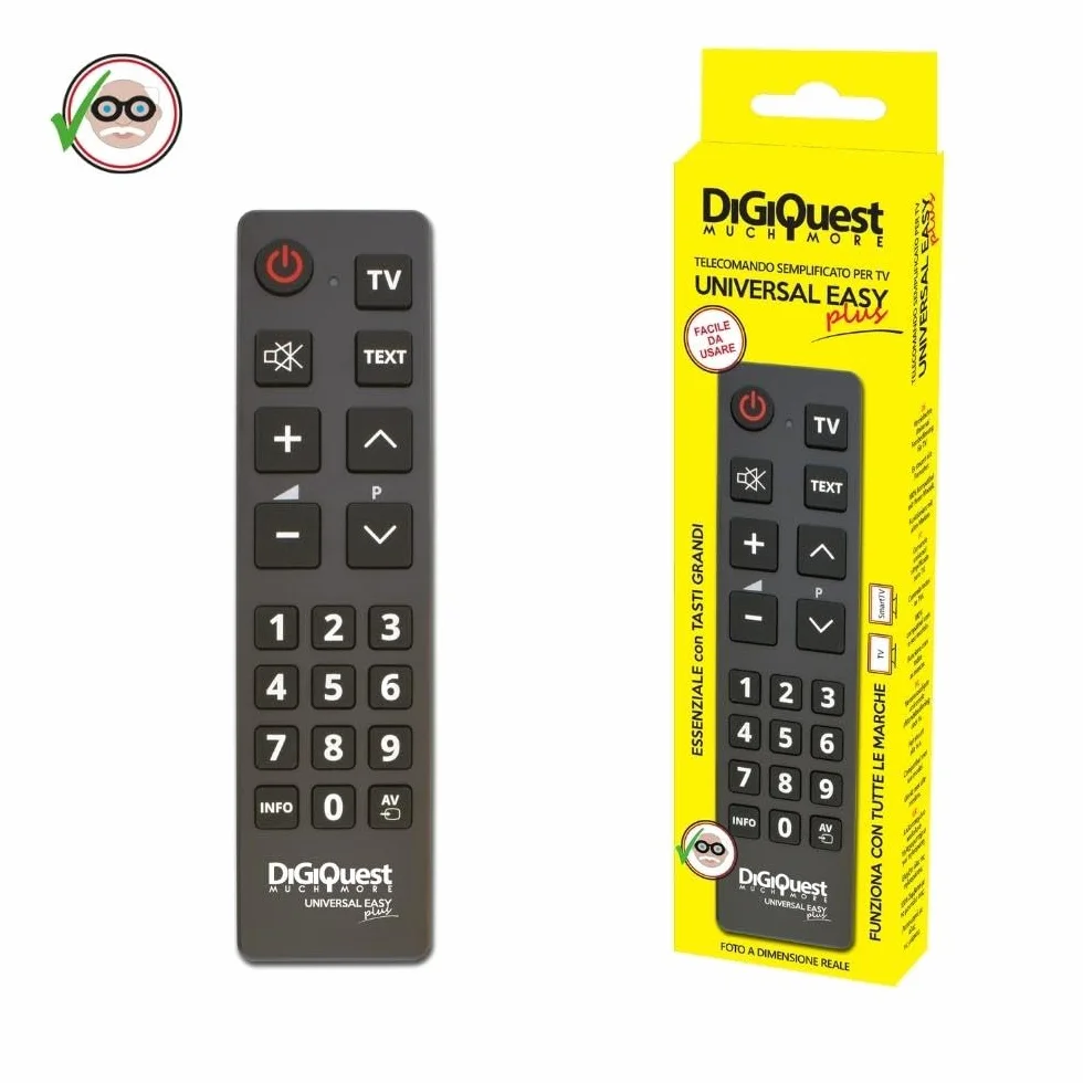 Digiquest EASY Telecomando Universale TV con Tasti Grandi, Facile da Usare, Ideale per Hotel, Ospedali, RSA e Anziani
