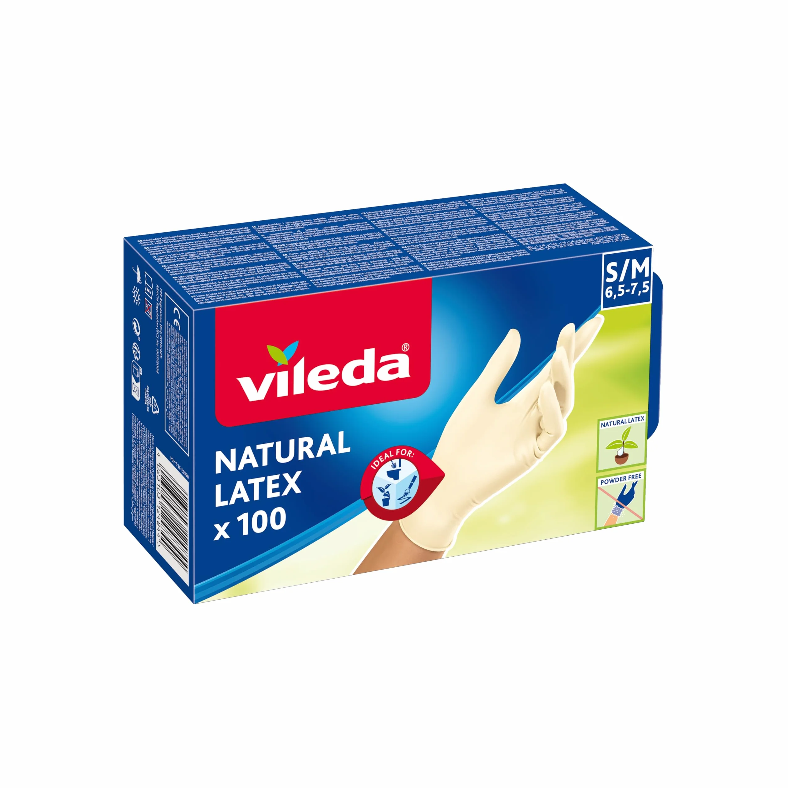 Vileda Guanti Natural Lattex100 USA e Getta, Guanti in Lattice Naturale, Senza Polvere, S/M, 100 unità