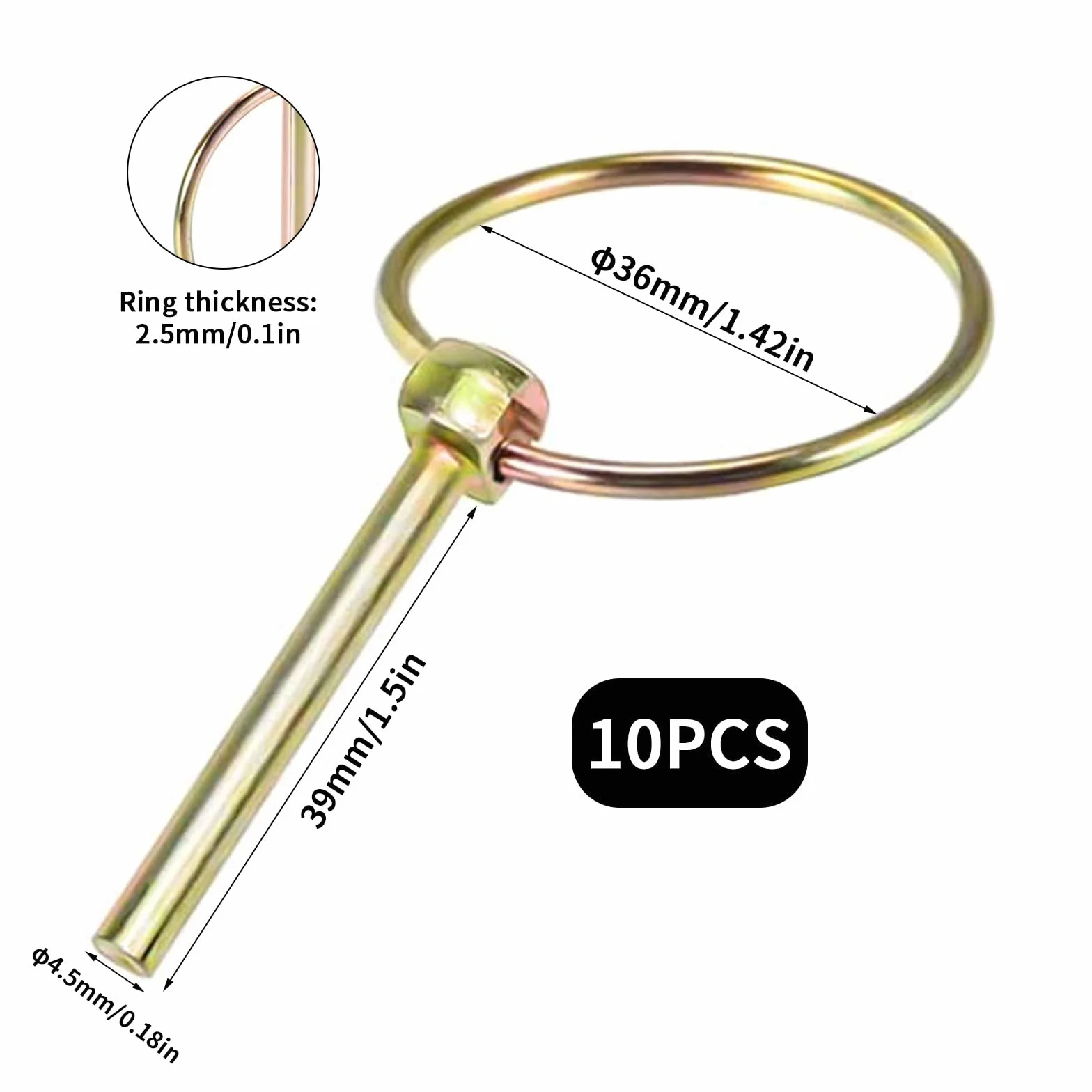 Coppiglie ad Anello 10 Pezzi 4,5mm x 40mm Perni di Sicurezza per Rimorchi Trattori Veicoli Agricoli