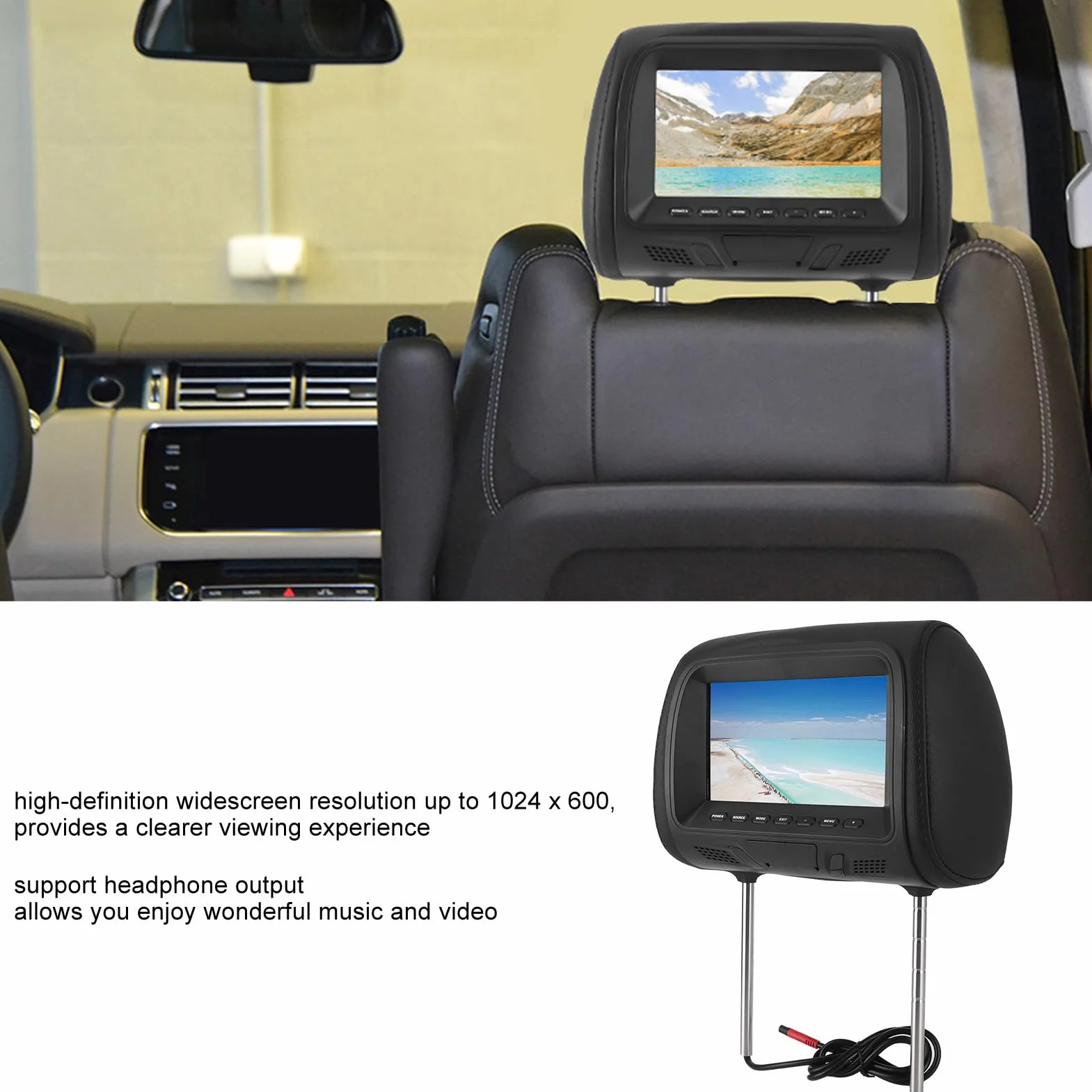 Yctze 7in 1024 x 600 Lettore DVD poggiatesta Auto, Schienale del sedile Lettore multimediale MP5 Monitor poggiatesta LCD RGB Supporto amplificatore USB Bluetooth