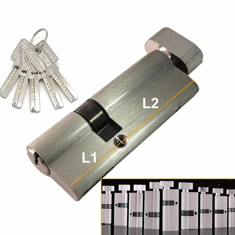 Serratura a pomello con chiave, Serratura A Cilindro Asimmetrico In Ottone Zinco Con Pomello Resistente Al Bump-Pick-Drill 5 Chiavi(40x30t)