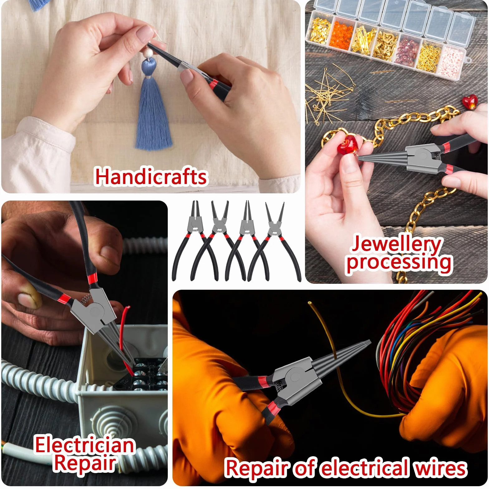 Set Pinze per Anelli di Sicurezza 4 Pezzi Dritti e Piegati con Maniglie Antiscivolo