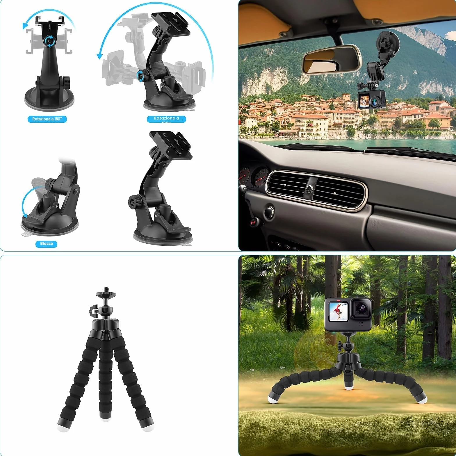 Kit Accessori Action Cam, compatibile con GoPro, AKASO, Campark, Crosstour, APEMAN, COOAU, Apexcam, WOLFANG, Surfola, SJCAM