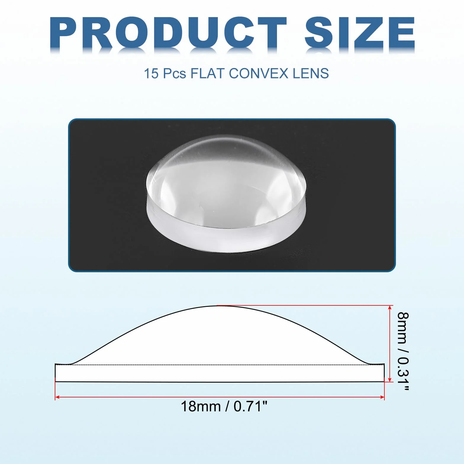 PATIKIL Diametro 18mm Lente Piano Convessa, 15 Pz Altezza 8mm PMMA Acrilico LED Ottica Lente Convessa Condensatore con Bordo per Torcia Auto Bicicletta Faro Proiettore, Trasparente