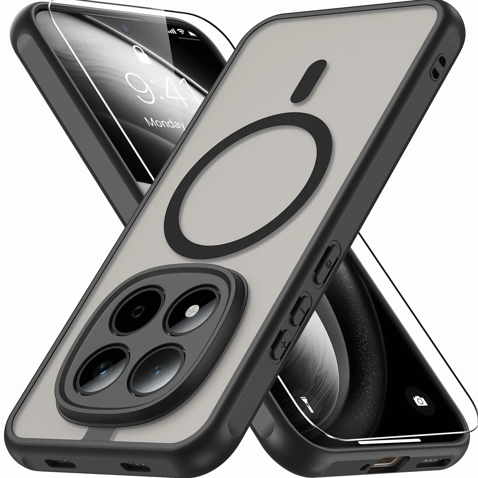 Vansdon Cover Magnetica per Xiaomi Redmi Note 15 Pro 5G con 1 Pezzi Vetro Temperato, Compatibile con Magsafe, Protezione anticaduta livello militare, Cover Traslucida Opaca Sottile Antiurto-Nero