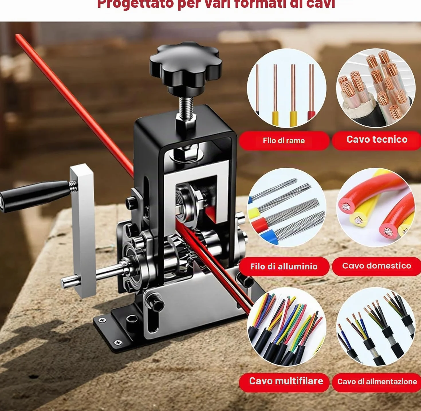 Pinza Spelacavi Elettrici 1-25 mm per Cavo Rame a Manovella o Trapano