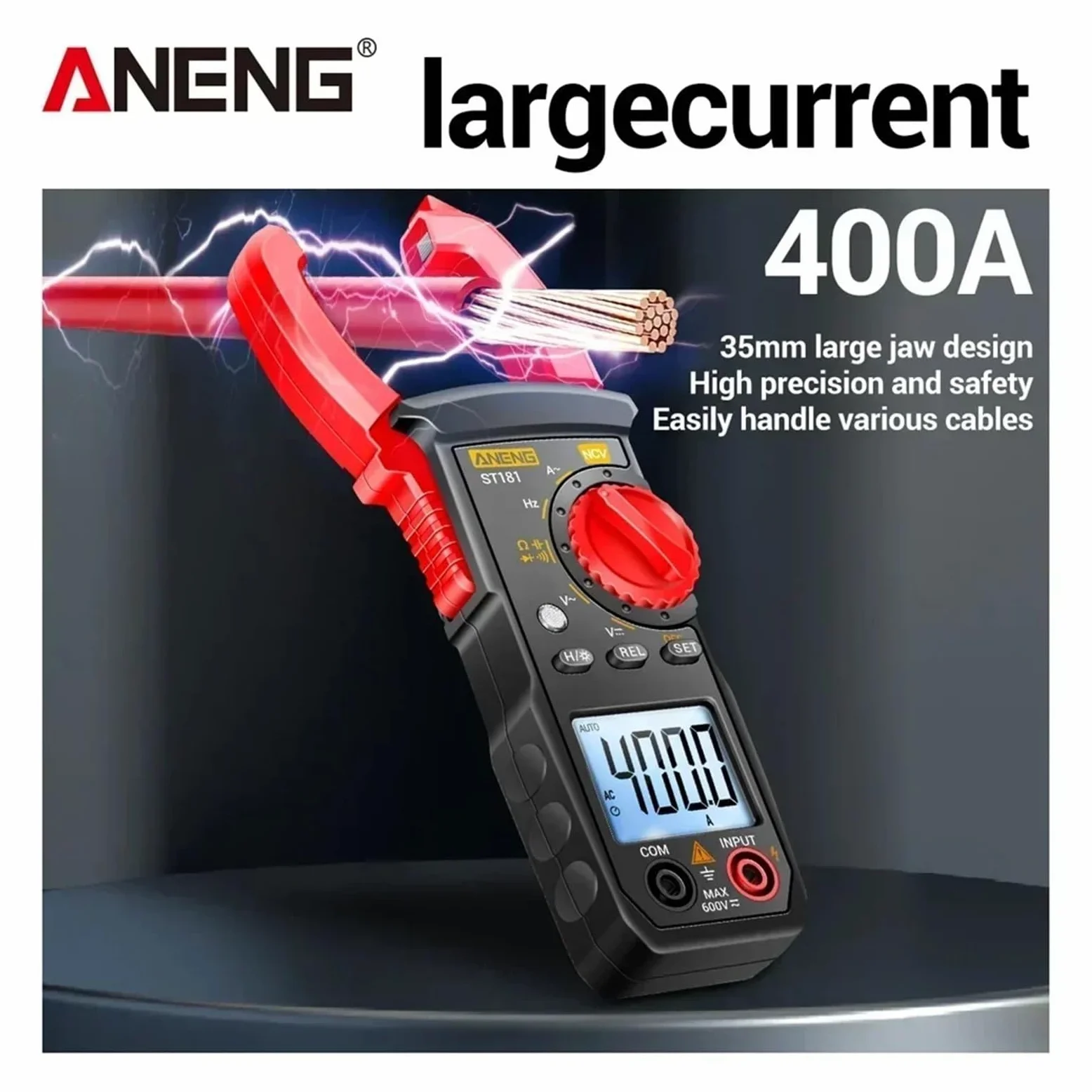 ST181 4000Counts 400A Pinza amperometrica digitale True RMS AC DC | Misura corrente AC DC e valori elettrici senza scollegare i circuiti per manutenzione e diagnosi