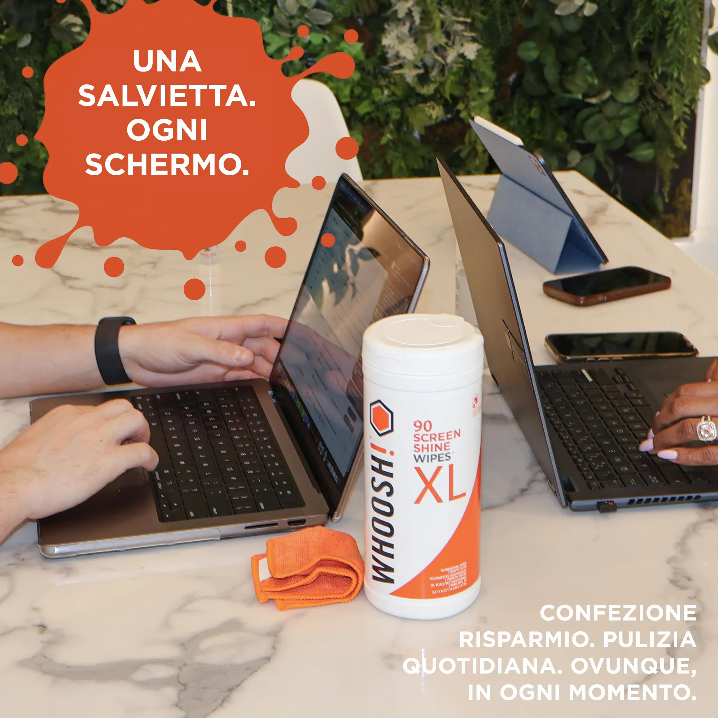 WHOOSH! Screen Shine 90 Salviette Schermo Per Auto, TV, Laptop, MacBook E OLED Con Panno Microsuede – Senza Pelucchi, Non Abrasive, Senza Aloni Salviette Occhiali Pulizia