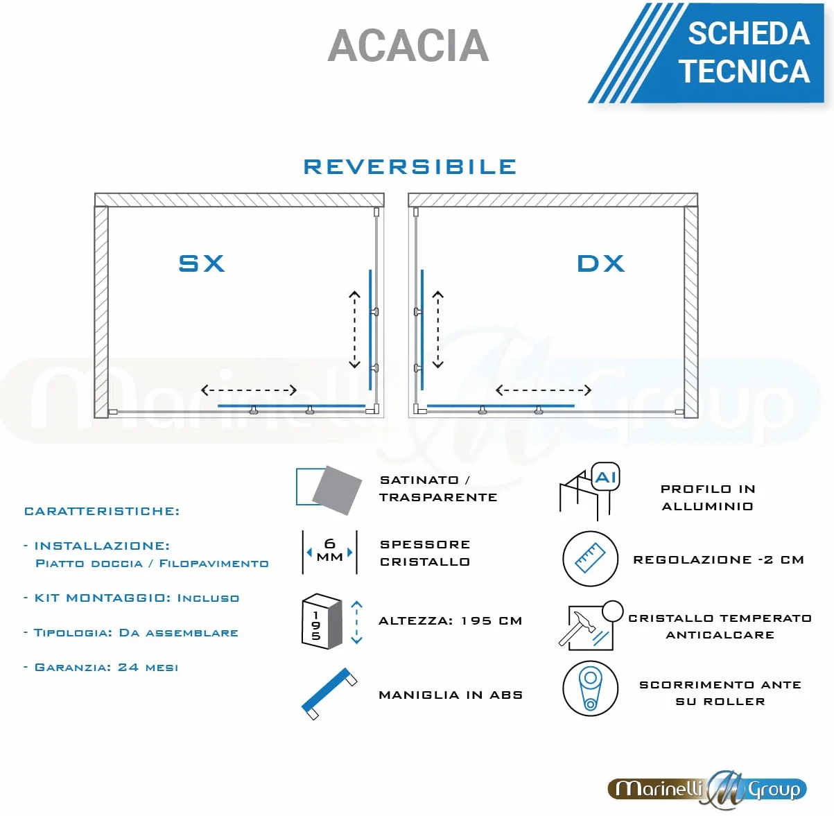 Box doccia cabina angolare porta scorrevole vetro anticalcare 6mm ACACIA 90x120 cm
