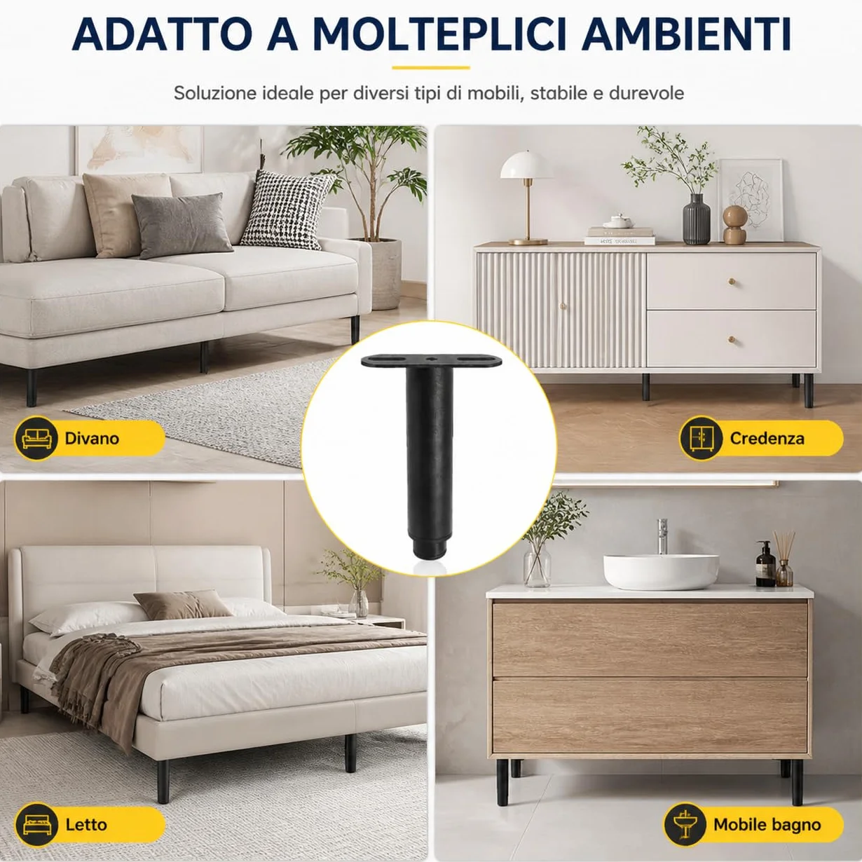Engelblick 4 Pezzi Piedini per Rete a Doghe in Metallo, Altezza Regolabile 18-34 cm