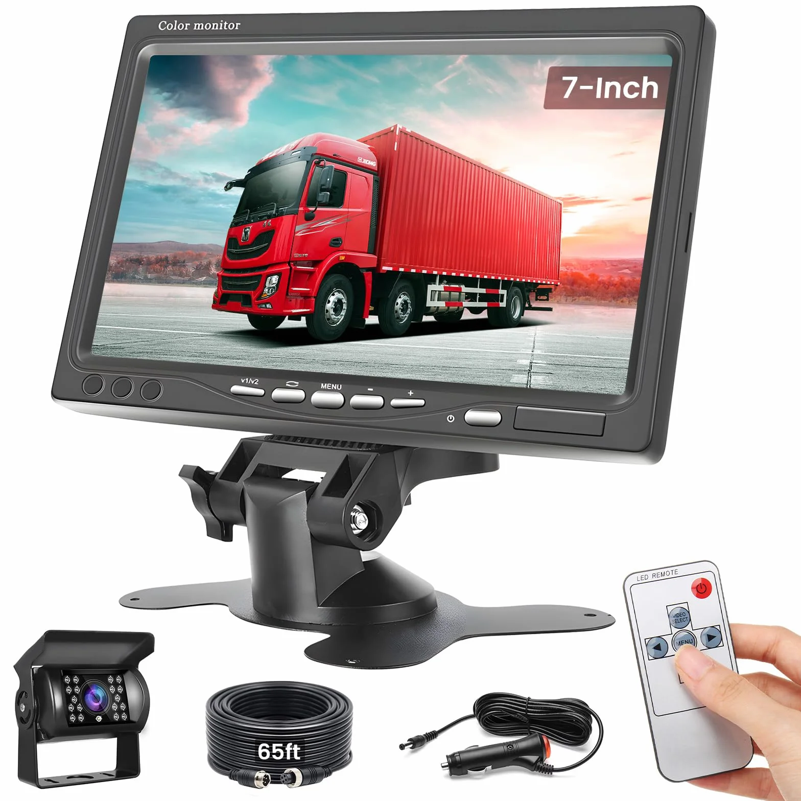 Inefala Kit Telecamera Posteriore con Monitor 7 Pollici +Telecamera di Retromarcias Impermeabile IP68 Grandangolo 170° Visione Notturna 18IR per Camion Camper Trattori 12V-24V +20M 4Pin Cavo Avionico