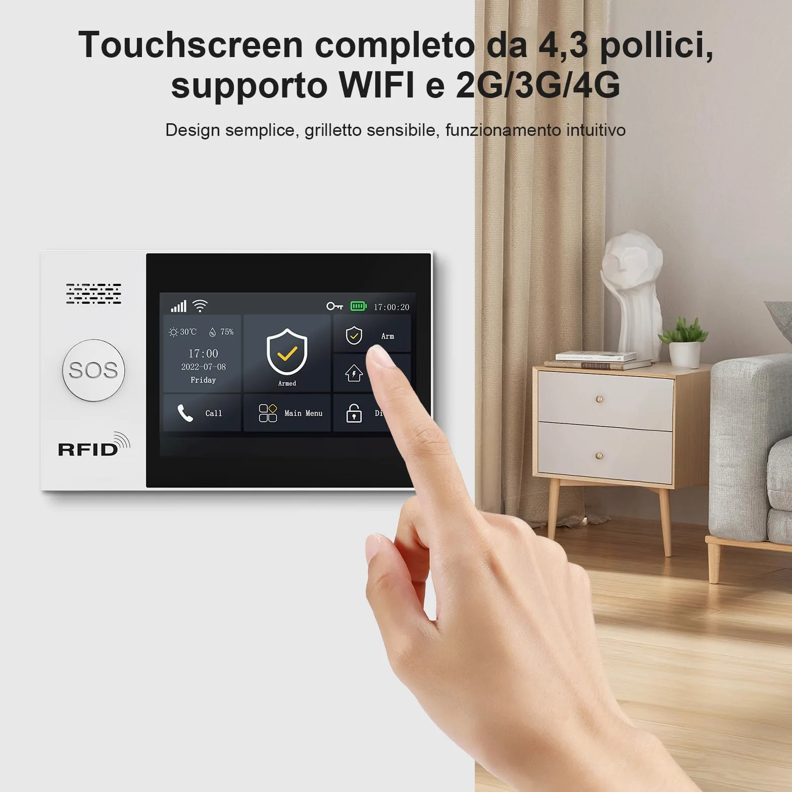 Sistema di allarme touch screen per la sicurezza di tutta la casa, kit di allarme domestico wireless Wi-Fi da 20 pezzi con sirena, sensore di movimento PIR, telecomandi, sensore per finestre/porte