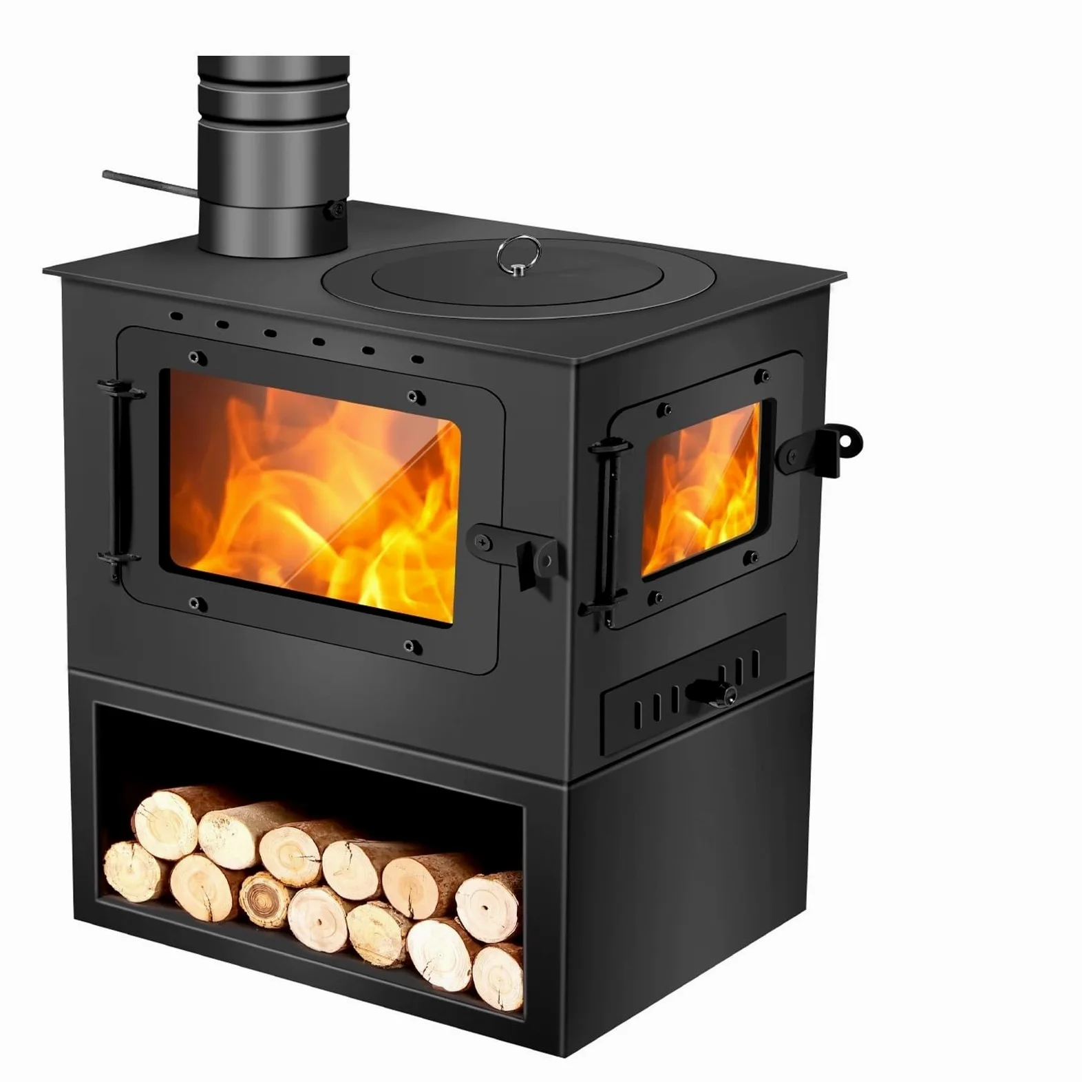 Stufa A Legna Ad Alta Efficienza – Riscaldatore In Acciaio Resistente Al Calore Con Visuale Del Fuoco Bifacciale, Riscaldamento Grande Spazio, Per Casa, Hotel(50 * 31 * 50cm)