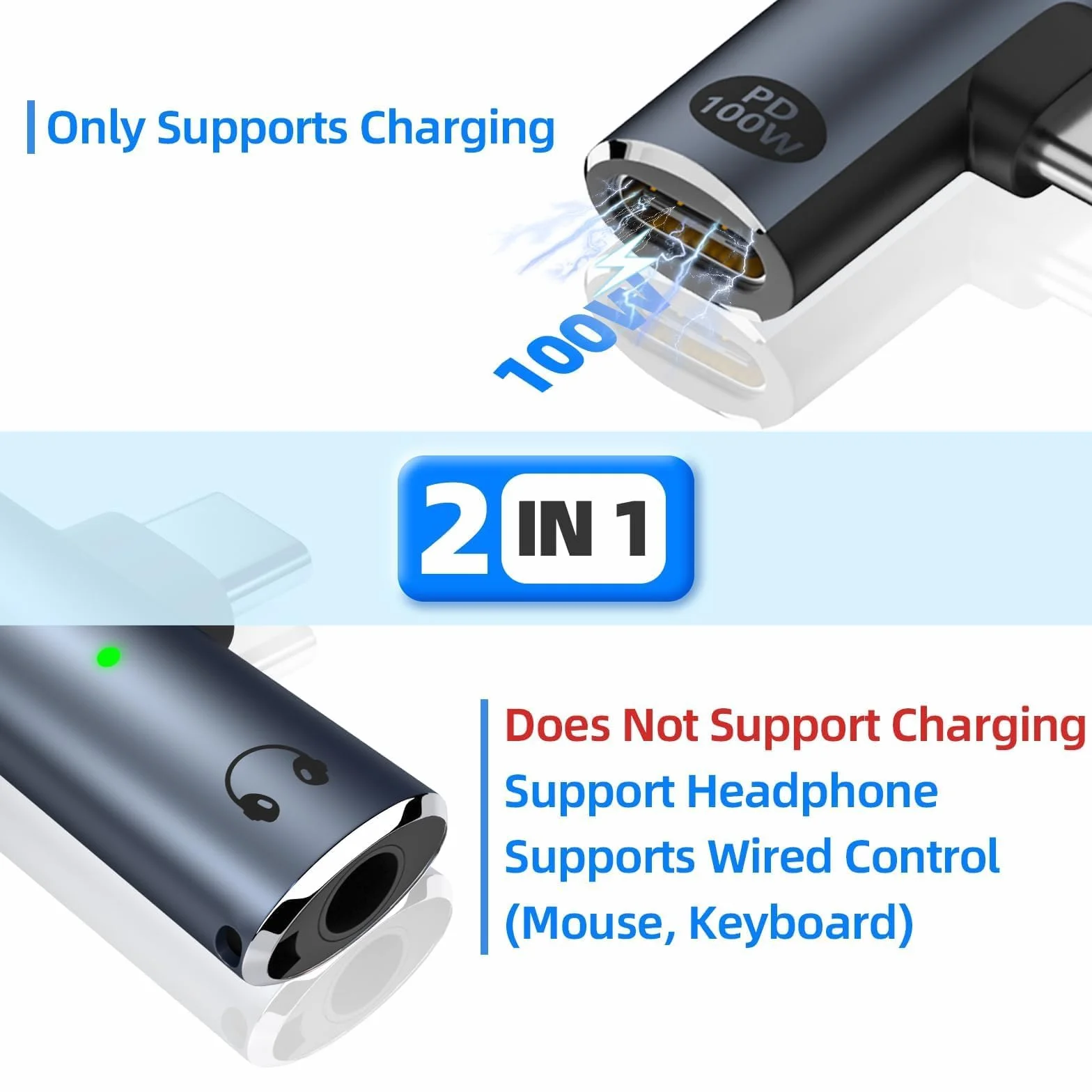 Adattatore per cuffie USB-C – 2 in 1 Ricarica Rapida da 100W e Adattatore Audio da 3.5mm per Telefoni e Dispositivi di Tipo C
