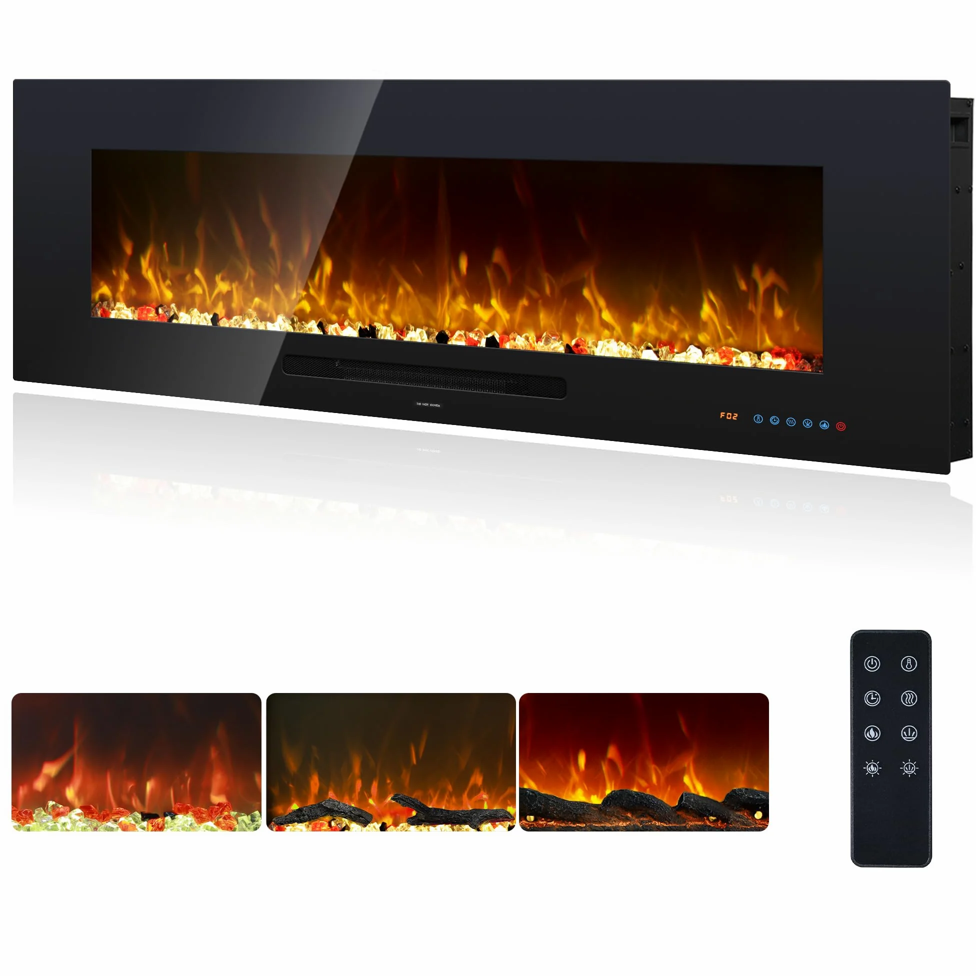 OxharkFlame - Inserto per camino elettrico da incasso, 127 cm, colore: Nero | Camino Elettrico Multicolore Fiamma, 750/1500W Termostato, Timer, Telecomando Touch Screen, Protezione Surriscaldamento