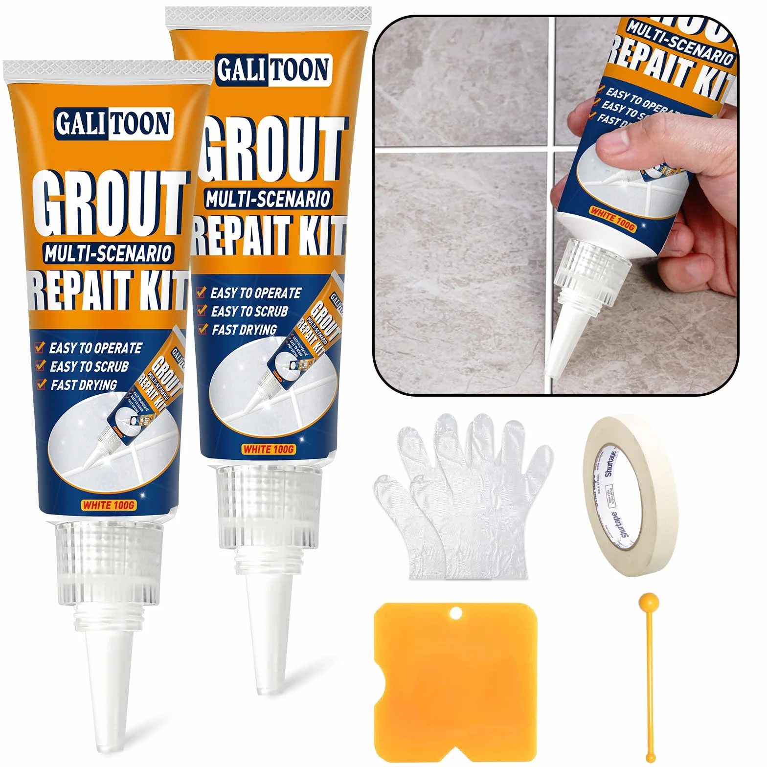 Kit Riparazione Fughe Piastrelle Asciugatura Rapida Bianco 200G