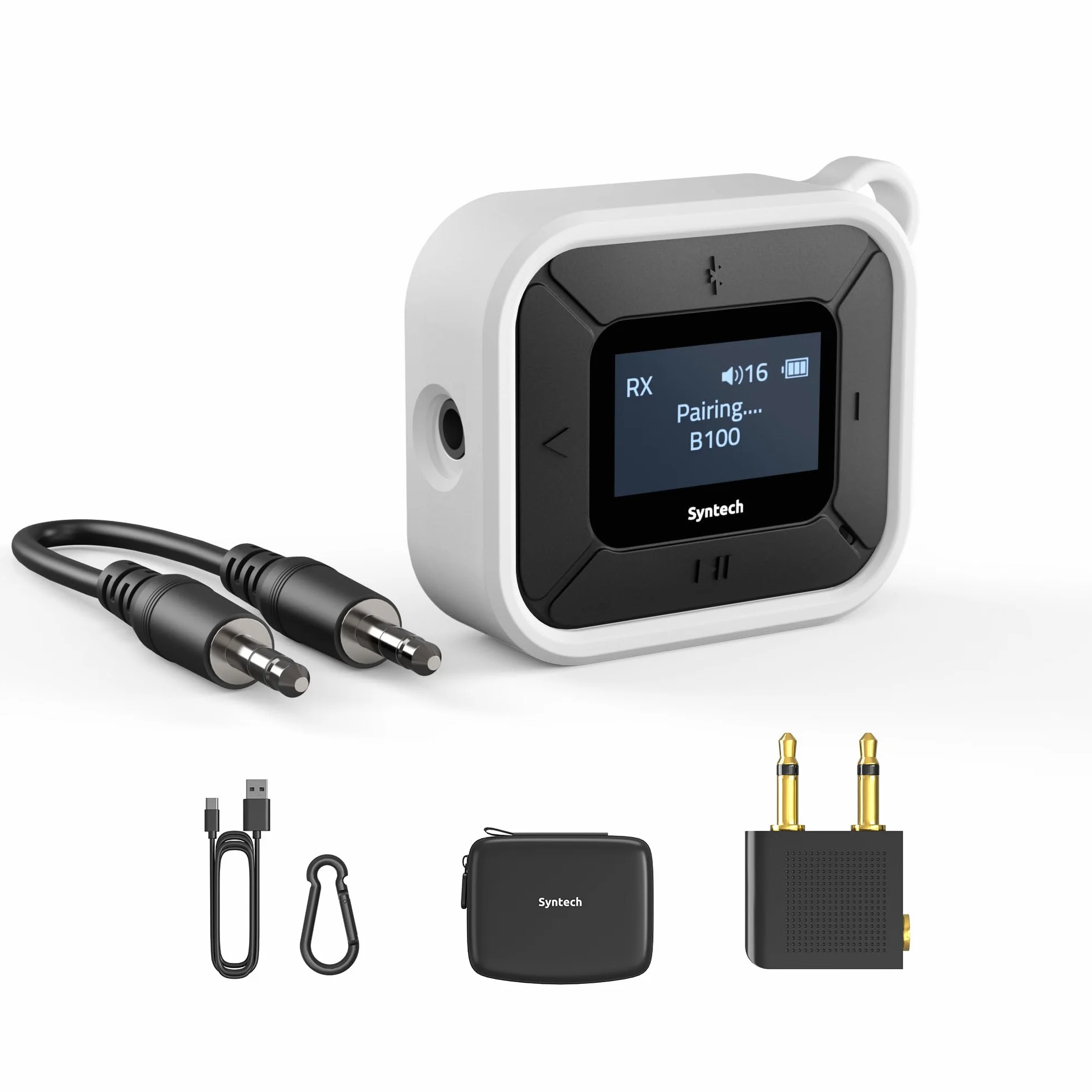 Syntech Aereo Bluetooth Trasmettitore Ricevitore con Extra Dual 3.5mm AUX Adattatore, LED Display A Bassa Latenza Dual Link Bluetooth 5.3 Auricolare Adattatore per Auto AirPods Cuffie senza Fili