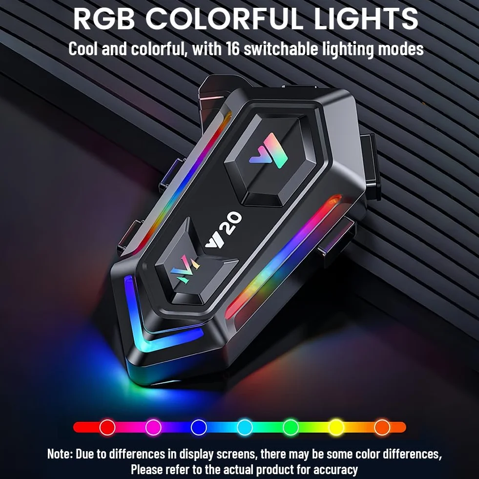 flintronic Casco Moto Auricolare, Y20 Cuffie per Caschi da Moto per Persona Singola Wireless 5.3 Impermeabile IPX6 Cancellazione, luci RGB abbaglianti, Per Pilota Singolo