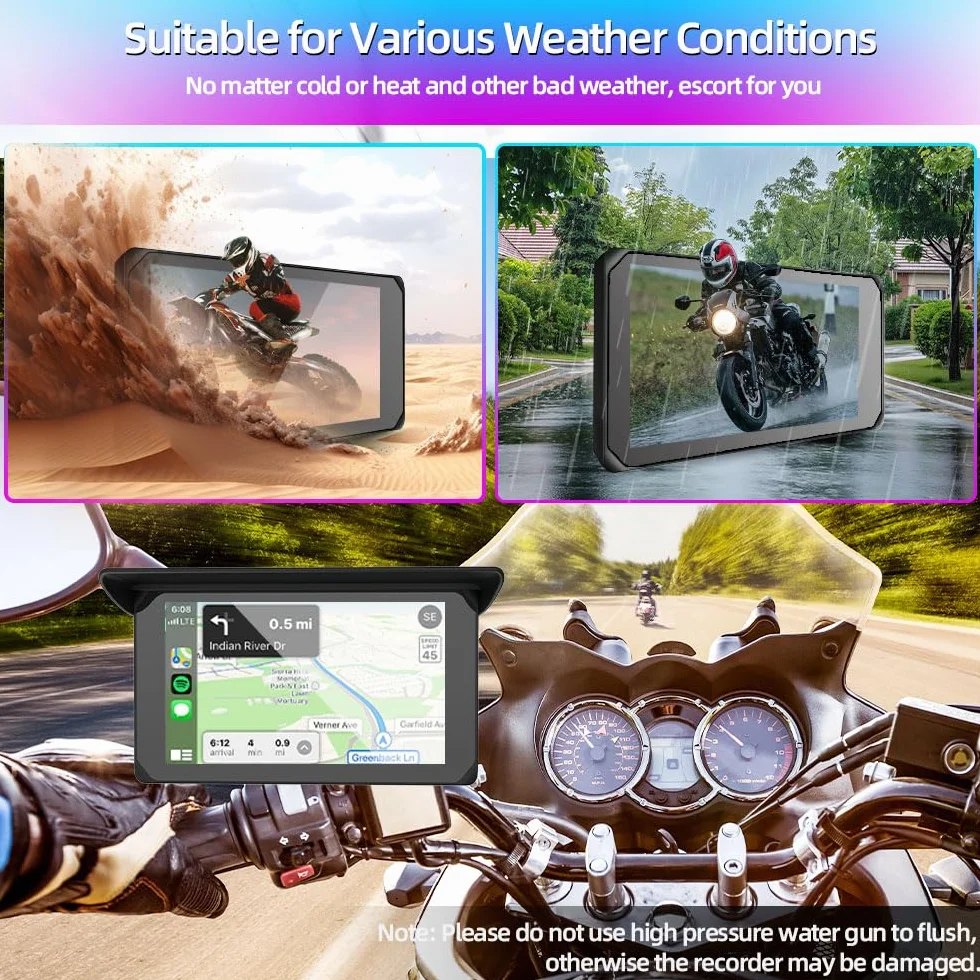 VSYSTO Schermo Carplay per moto, Carplay wireless e Android Auto, touchscreen da 5 pollici, display con indicazione della temperatura e della tensione della batteria,navigazione GPS, assistente vocale