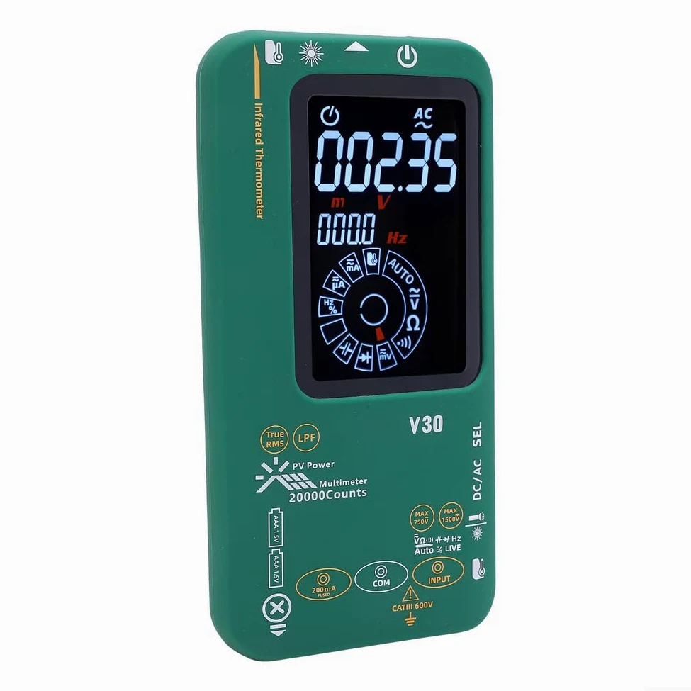 V30 Multimetro digitale con termometro a infrarossi 20000 conteggi gamma automatica doppia potenza per test pannello solare fotovoltaico verde