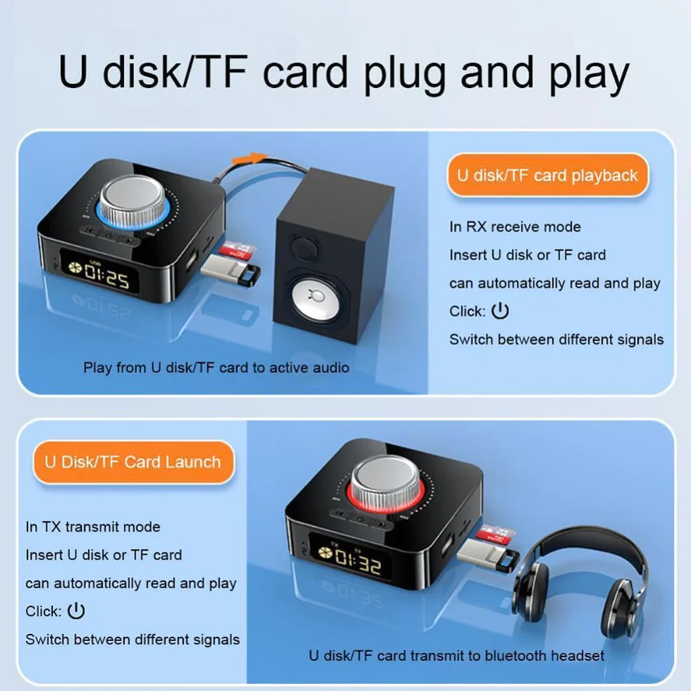 DollaTek Adattatore audio wireless 2 in 1 compatibile con Bluetooth Trasmettitore ricevitore leggero per TV PC Stereo Connect Speaker Cuffie