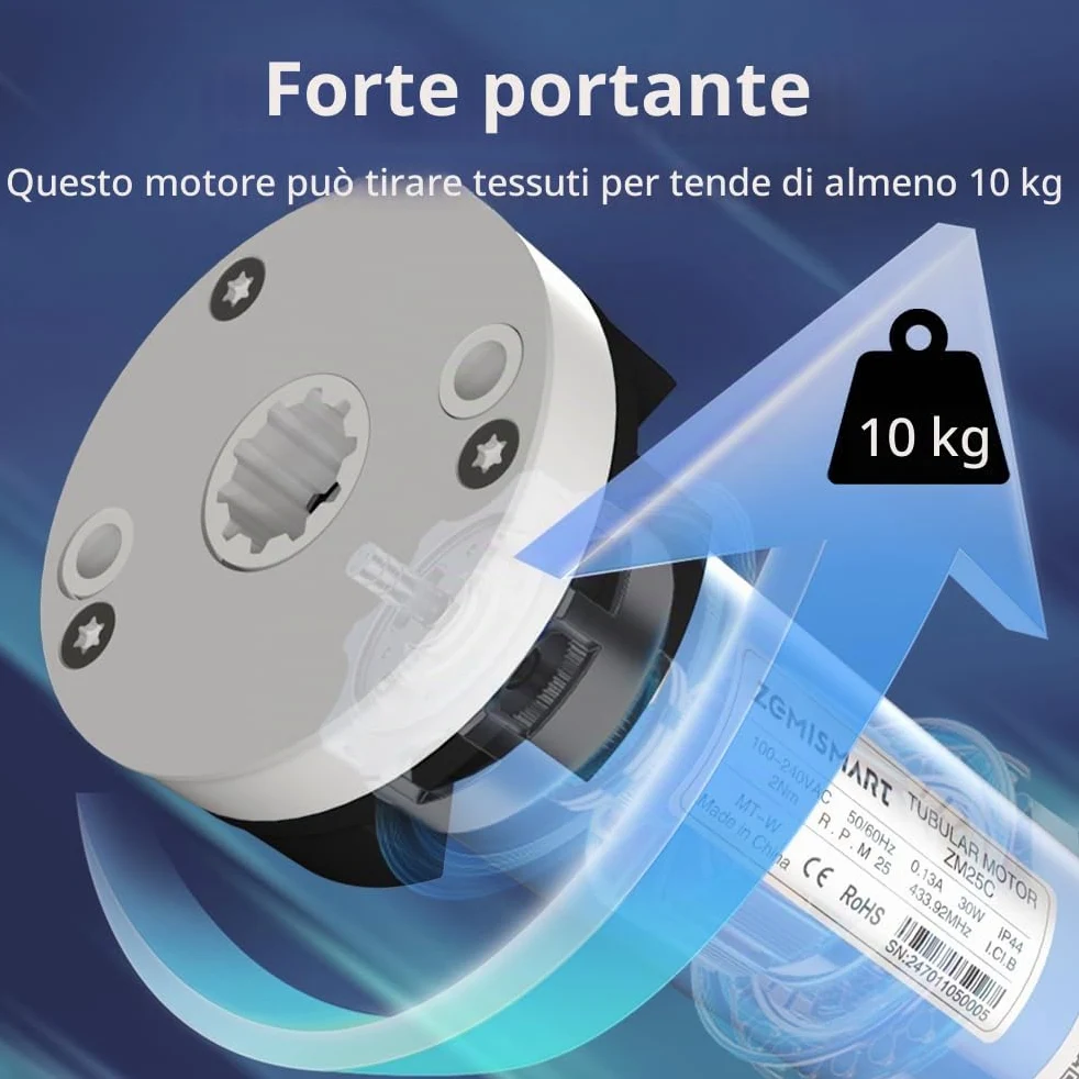 zemismart WiFi Motorizzato Tende a Rullo Motore per Tubo da 38 MM 2Nm Motore Tubolare per Otturatore Max 10 KG Blind Smart Life/Timer APP Tuya,Controllo Vocale Alexa Echo Telecomando (10)