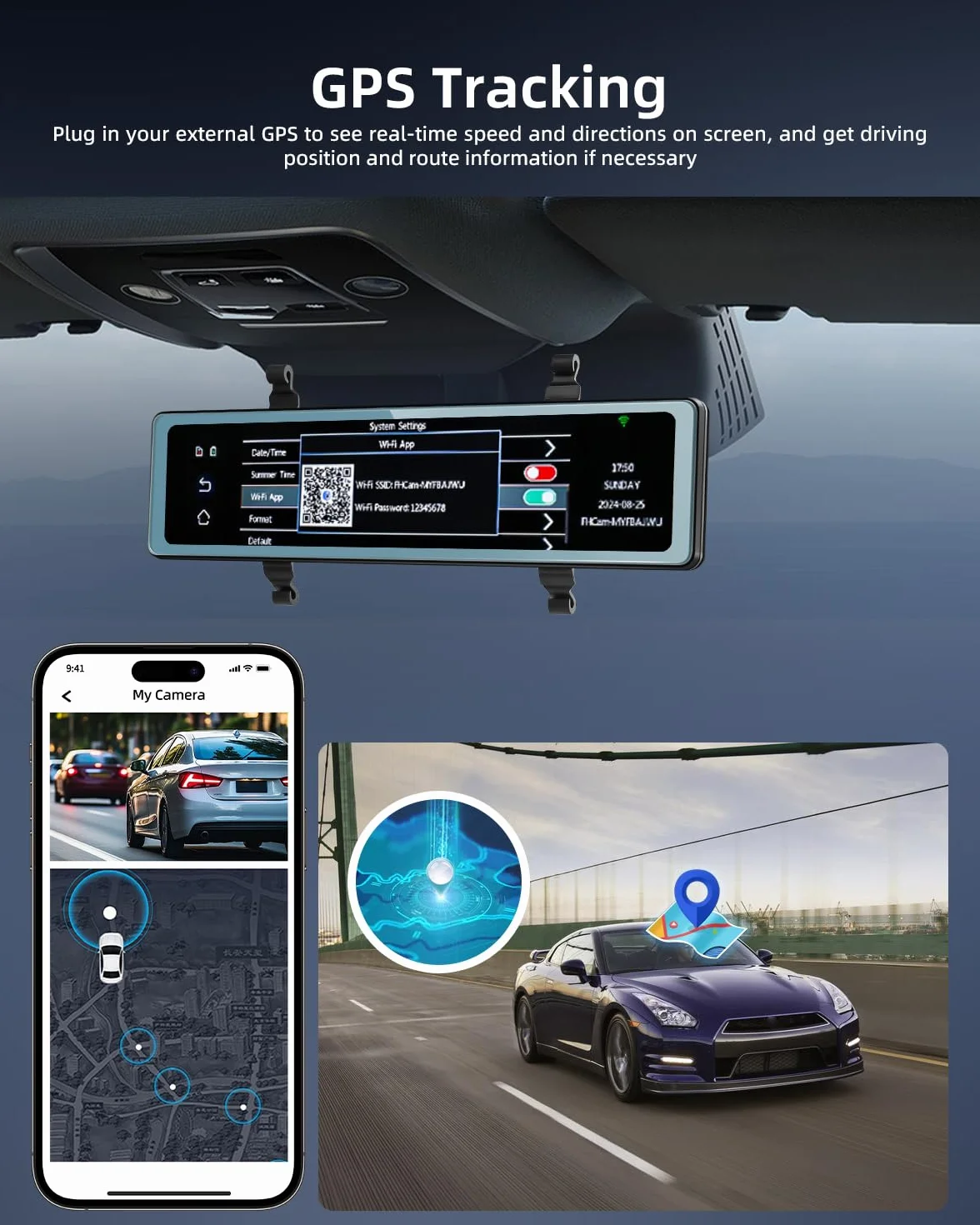 NHOPEEW 4K Mirror Dash Cam con doppia telecamera - Touchscreen da 11,26 pollici - ADAS BSD G-Sensor Registrazione in loop Visione notturna Tracciamento GPS Monitoraggio parcheggio 24 ore su 24