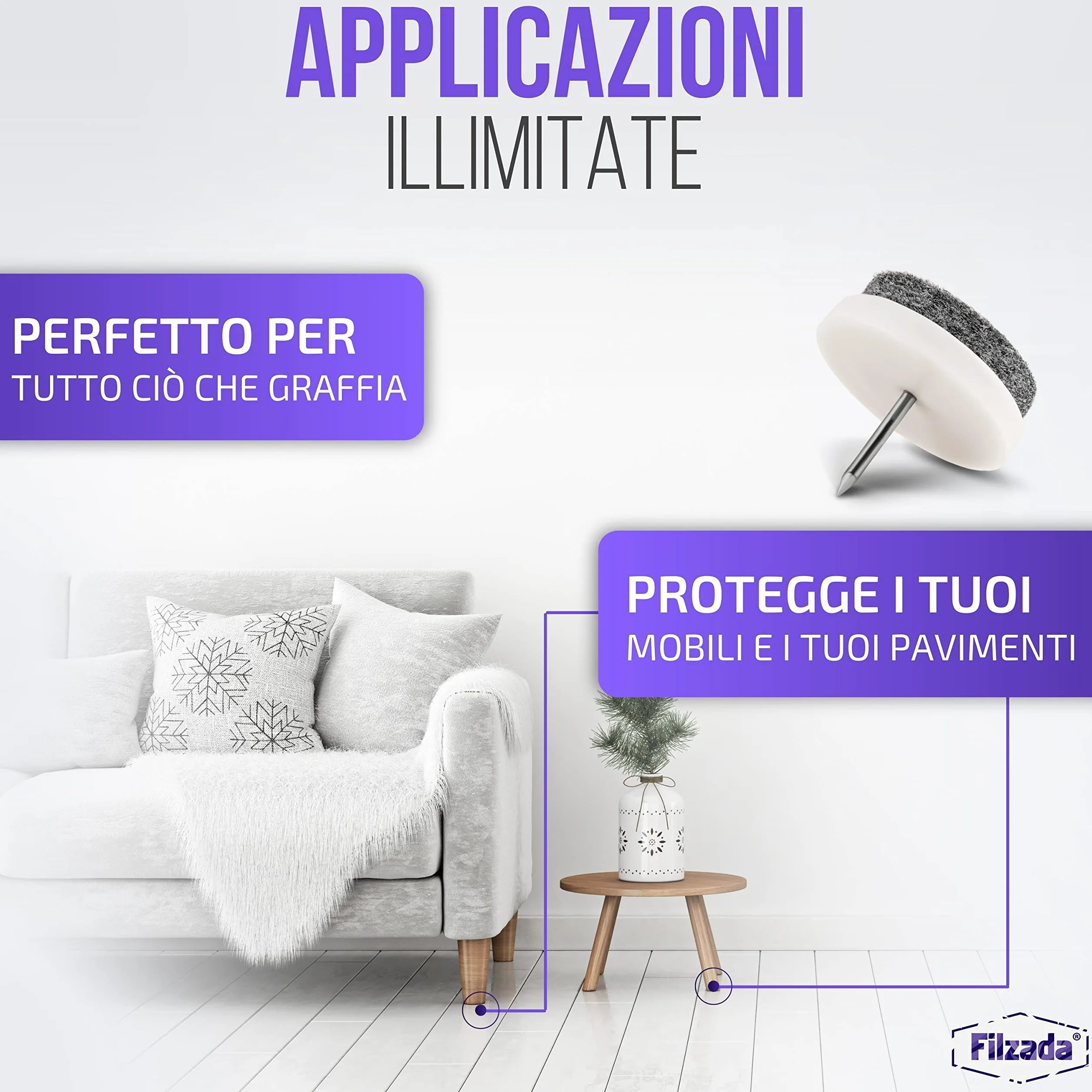 Filzada 40x Feltro aliante con chiodo Ø 24 mm bianco