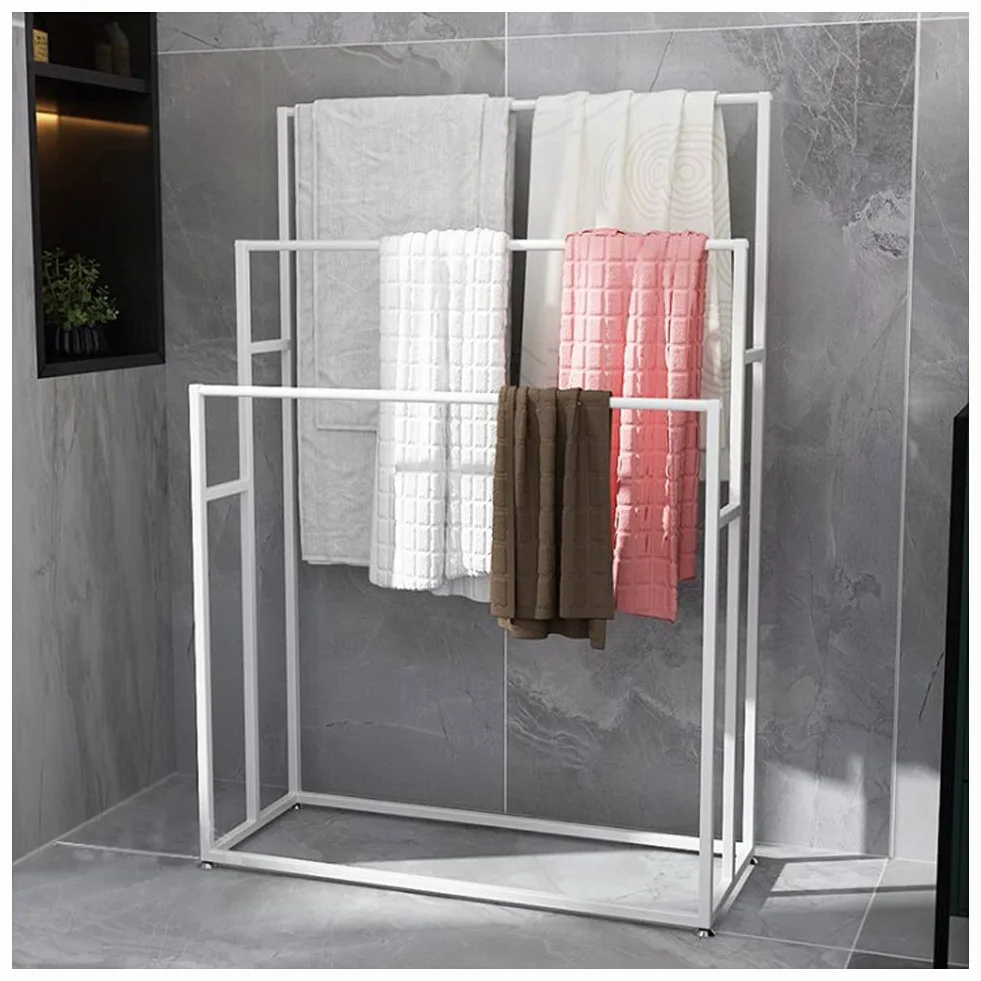 Portasciugamani da Terra, portasciugamani da Bagno in Metallo da Solo per Bagno, Lato Piscina, Uso Interno ed Esterno/Bianco (Bianco)